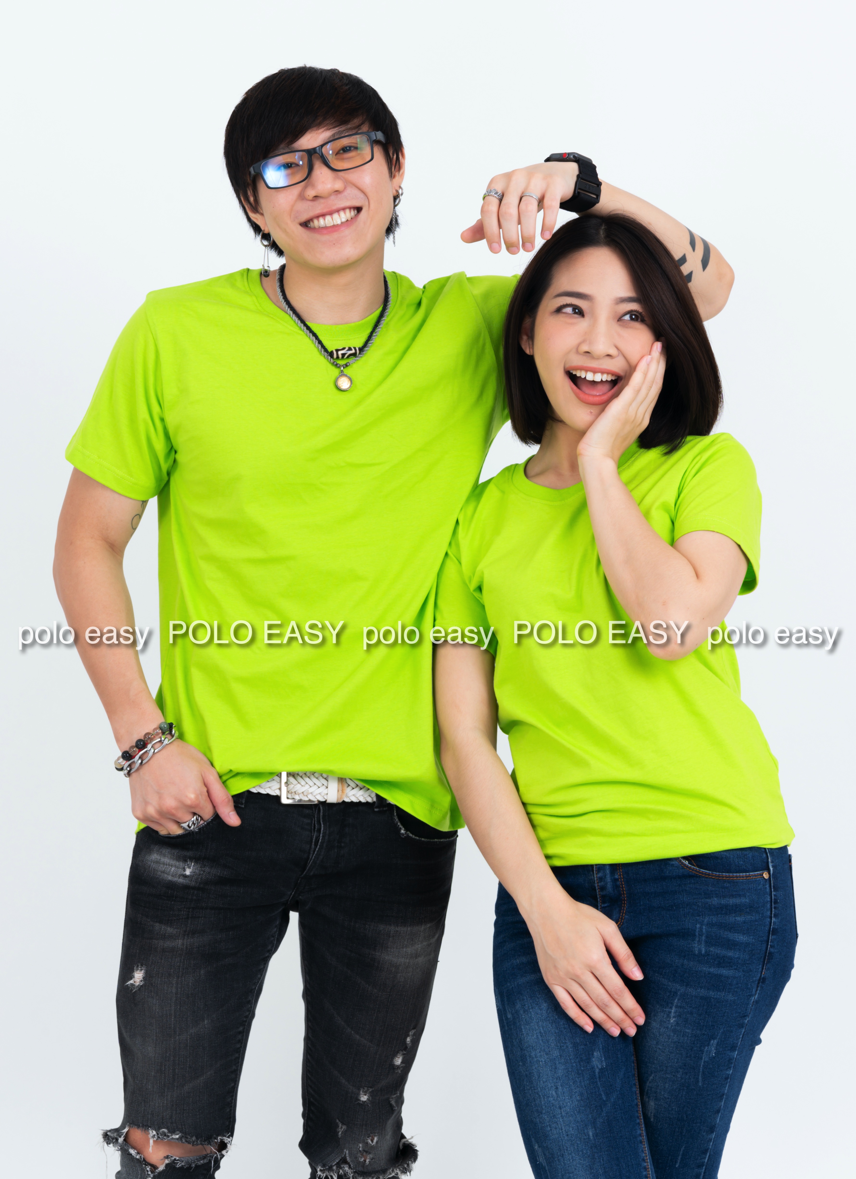 2XL เสื้อยืด สีเขียวมะนาว คอกลม แขนสั้น Size 2XL