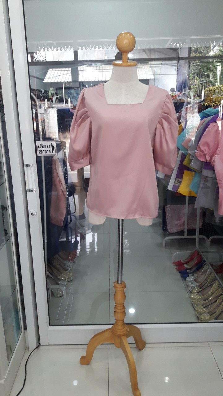 เสื้อแขนสั้นตุ๊กตาคอเหลี่ยมสีชมพู (2XL)