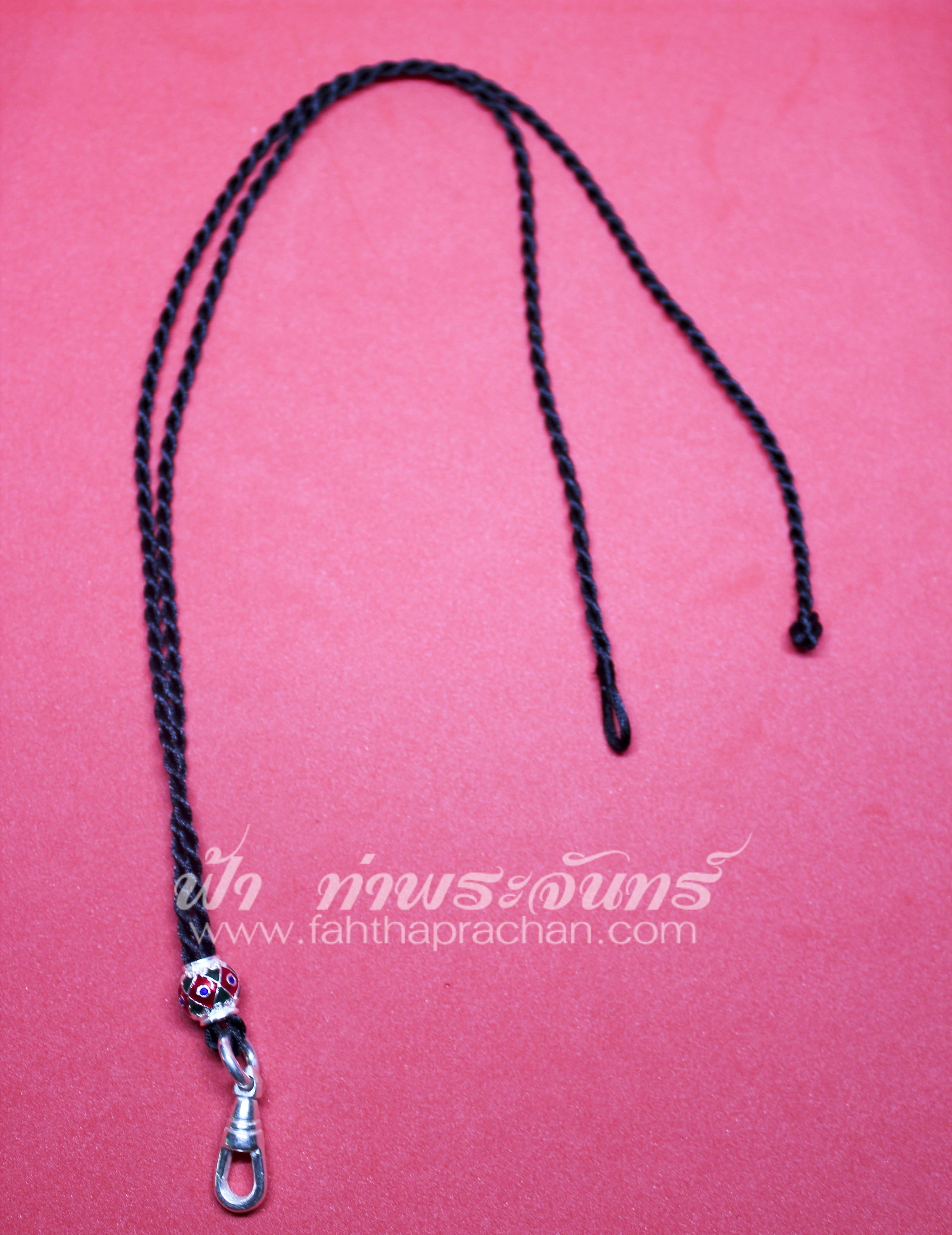 สร้อยไหมญี่ปุ่น สปริงก้ามปูเงิน คั่นเม็ดประคำลงยา