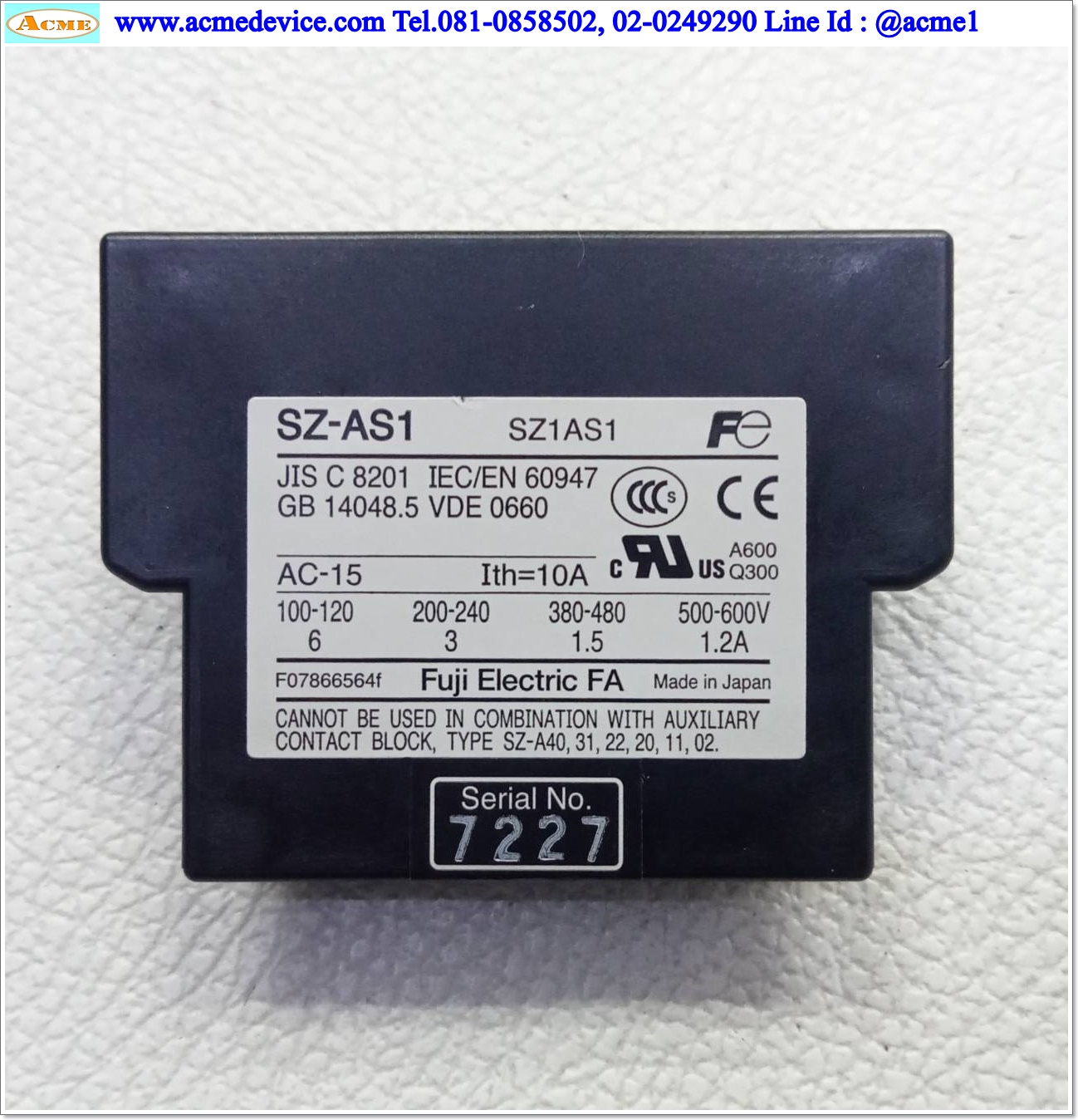 Auxiliary Contact Block Fuji รุ่น SZ-AS1, 1NO + 1NC