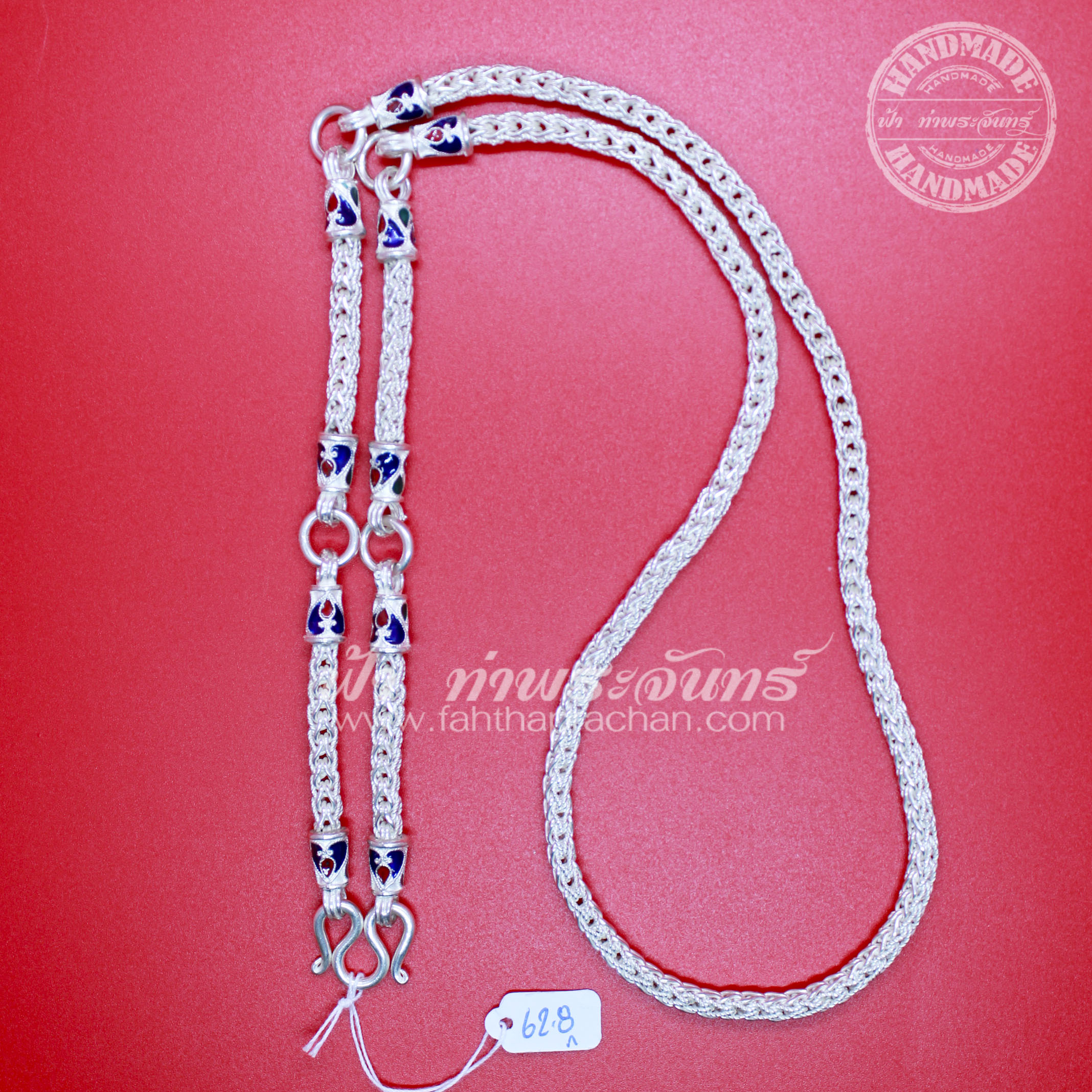 สร้อยคอเงินแท้ 92.5 ลายหางกระรอก ลงยา แบบ 5 ห่วง
