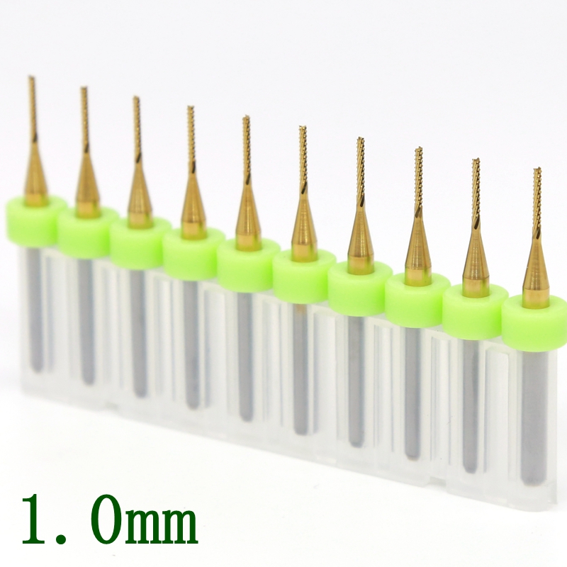 01ดอกกัด PCB เคลือบไทเทเนียม 1.0 mm 10 PCS Tungsten Carbide Router Tool, Milling Metal Bushing