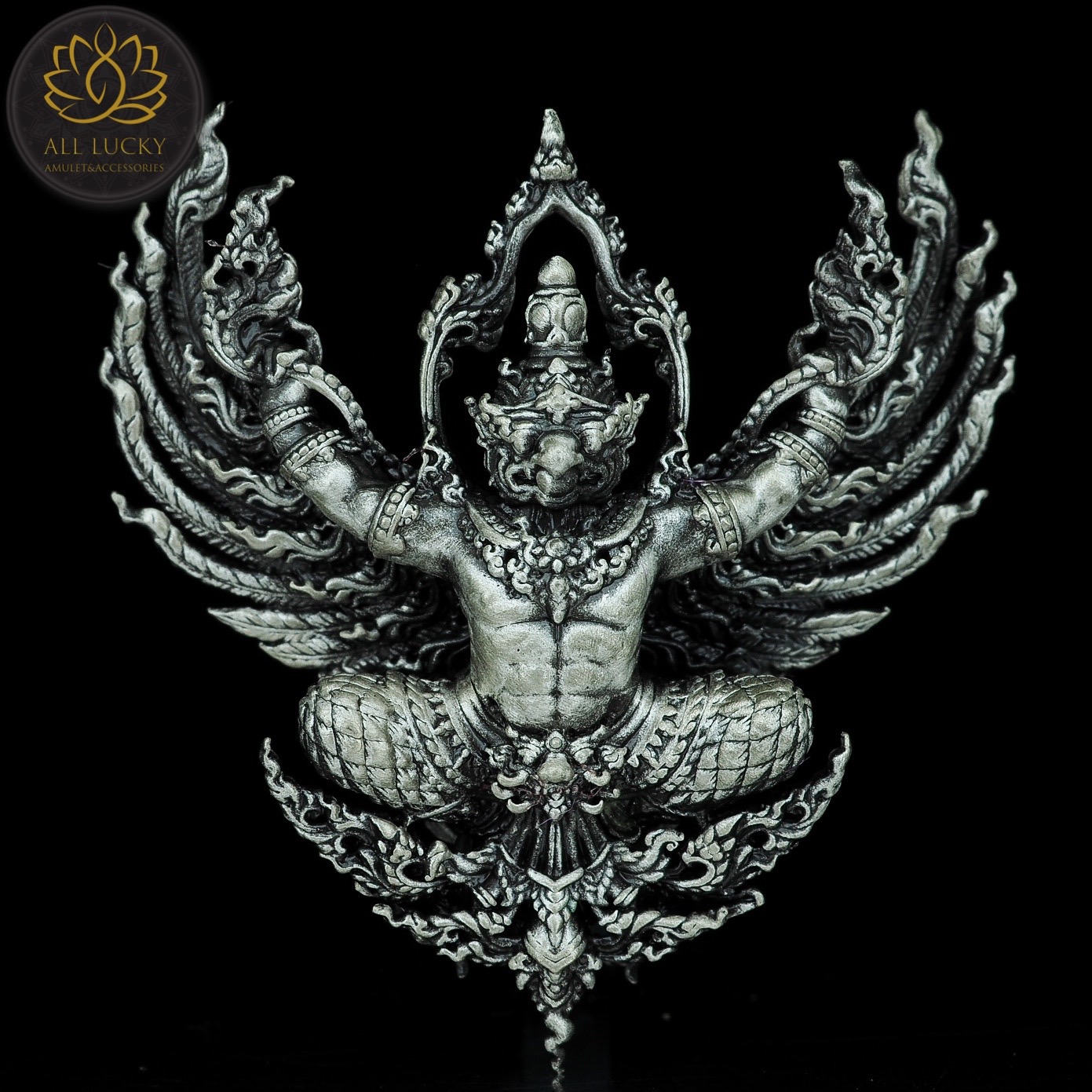 พญาครุฑจิตสุบรรณ ดวงมหาเศรษฐี วัดพระบาทปางแฟน เชียงใหม่ เนื้อสัมฤทธิ์รมซาตินเงิน