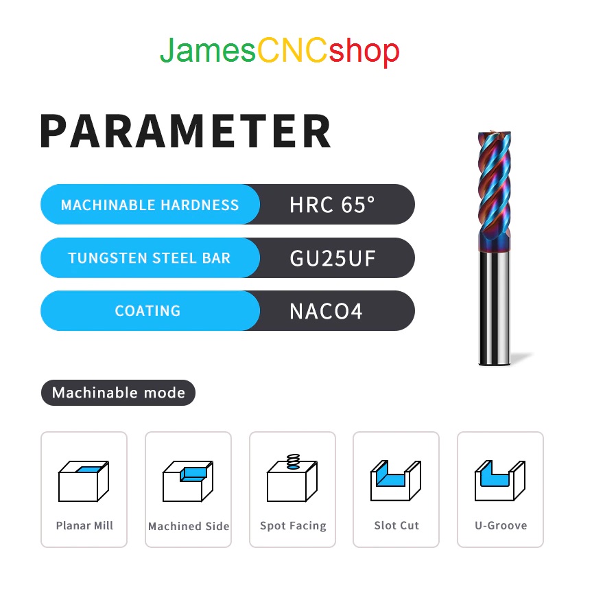 CNC คาร์ไบด์ End Mills HRC65 ทังสเตนเครื่องตัดเครื่องมือ 4ฟันโลหะเหล็ก1mm2mm3mm ถึง 6mm8mm12 20มม.เครื่องตัดมิลลิ่ง mill