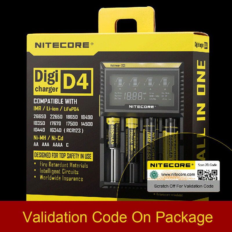 ที่ชาร์จแบตเตอรี่ NITECORE D4 Digicharger LCD Display Universal Battery Charger สำหรับแบต 3.7V และ 1.2V ของแท้ 100% Original for 26650 18650 18350 16340 14500 10440 AA AAA