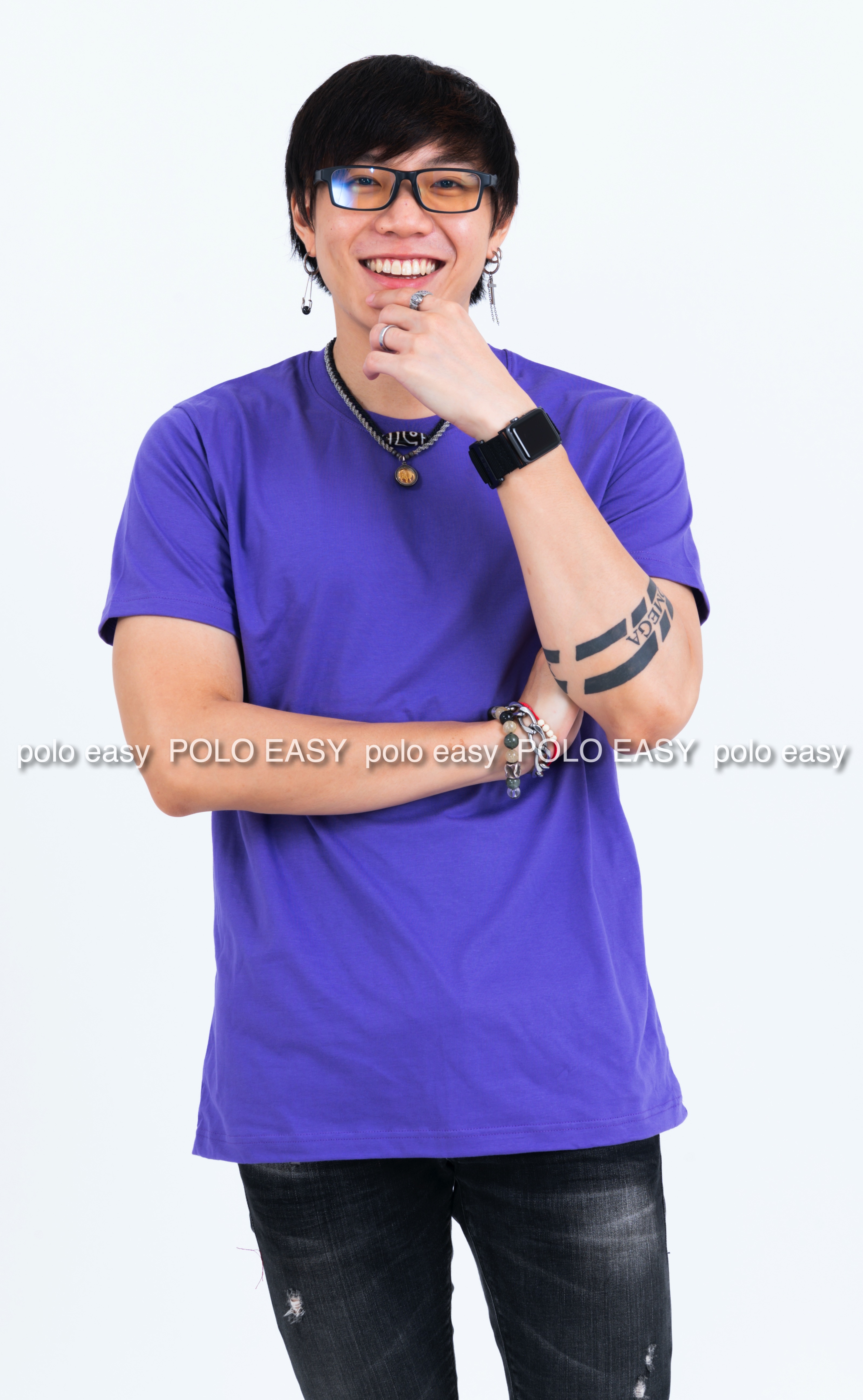 L เสื้อยืด สีม่วงอ่อน คอกลม แขนสั้น Size L