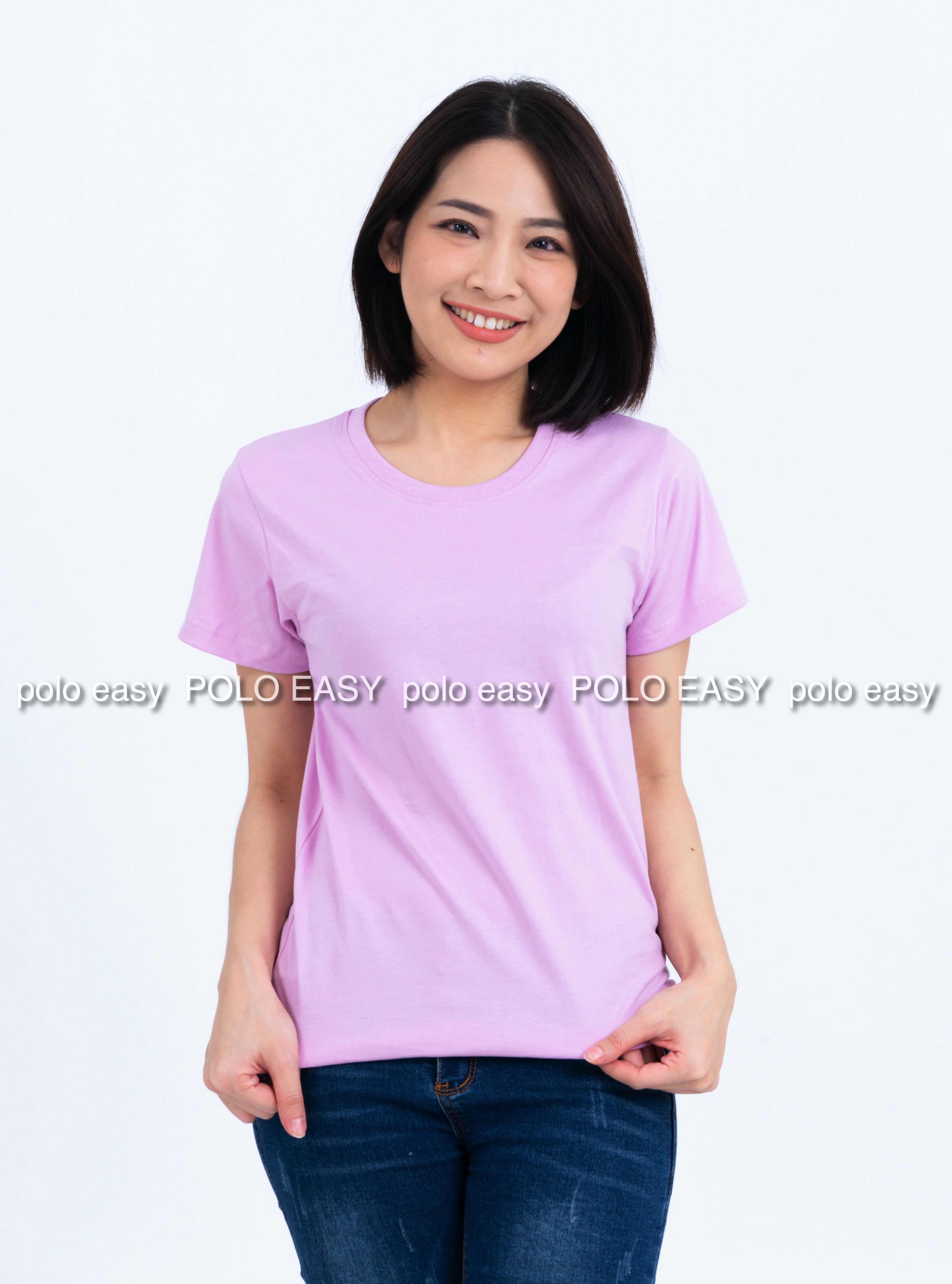 XL เสื้อยืด สีม่วงพาสเทล คอกลม แขนสั้น Size XL