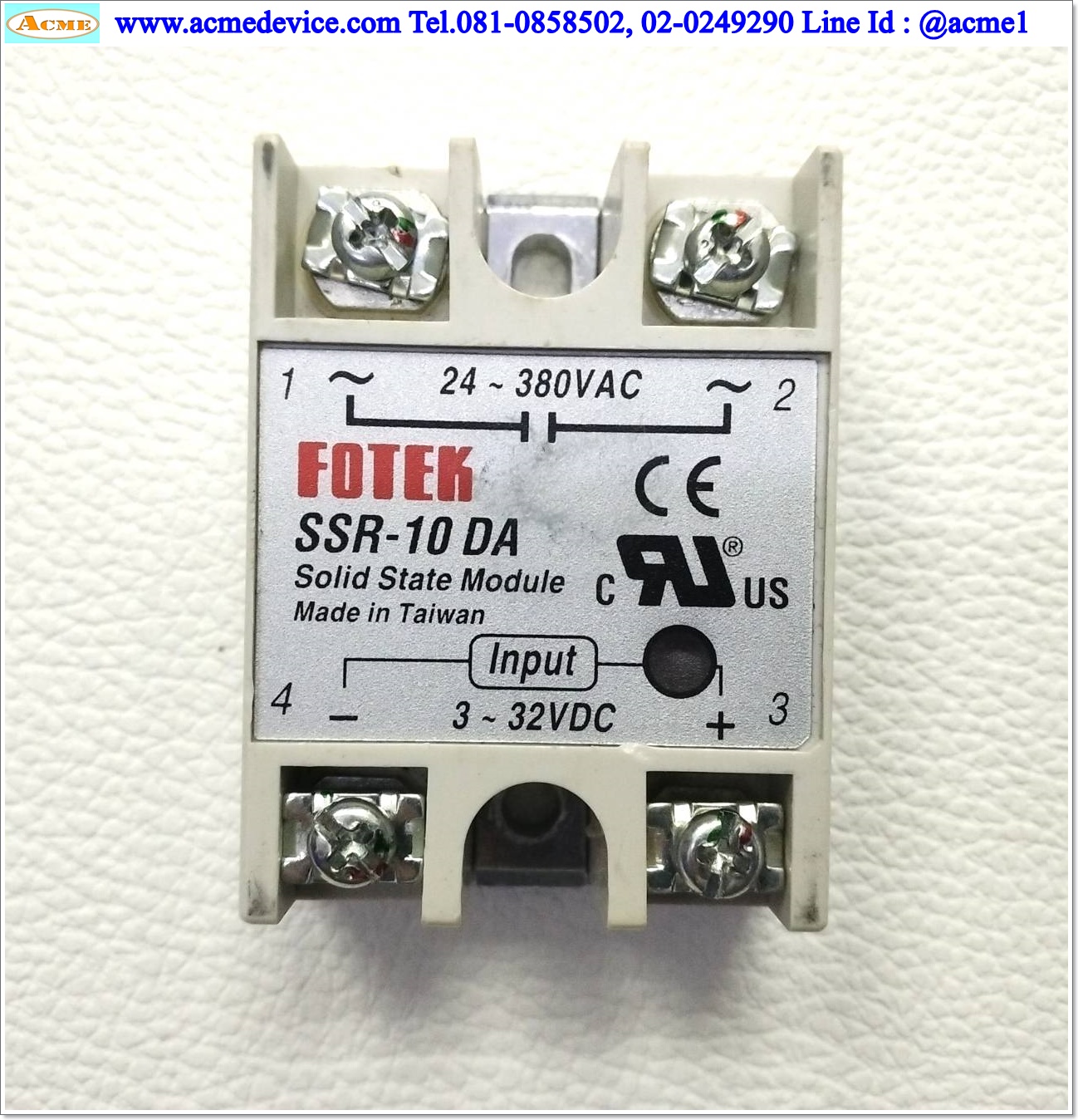 Solid State Fotek รุ่น SSR-10DA, Input 3 to 32 Vdc, Output 24 to 380 Vac, 10A