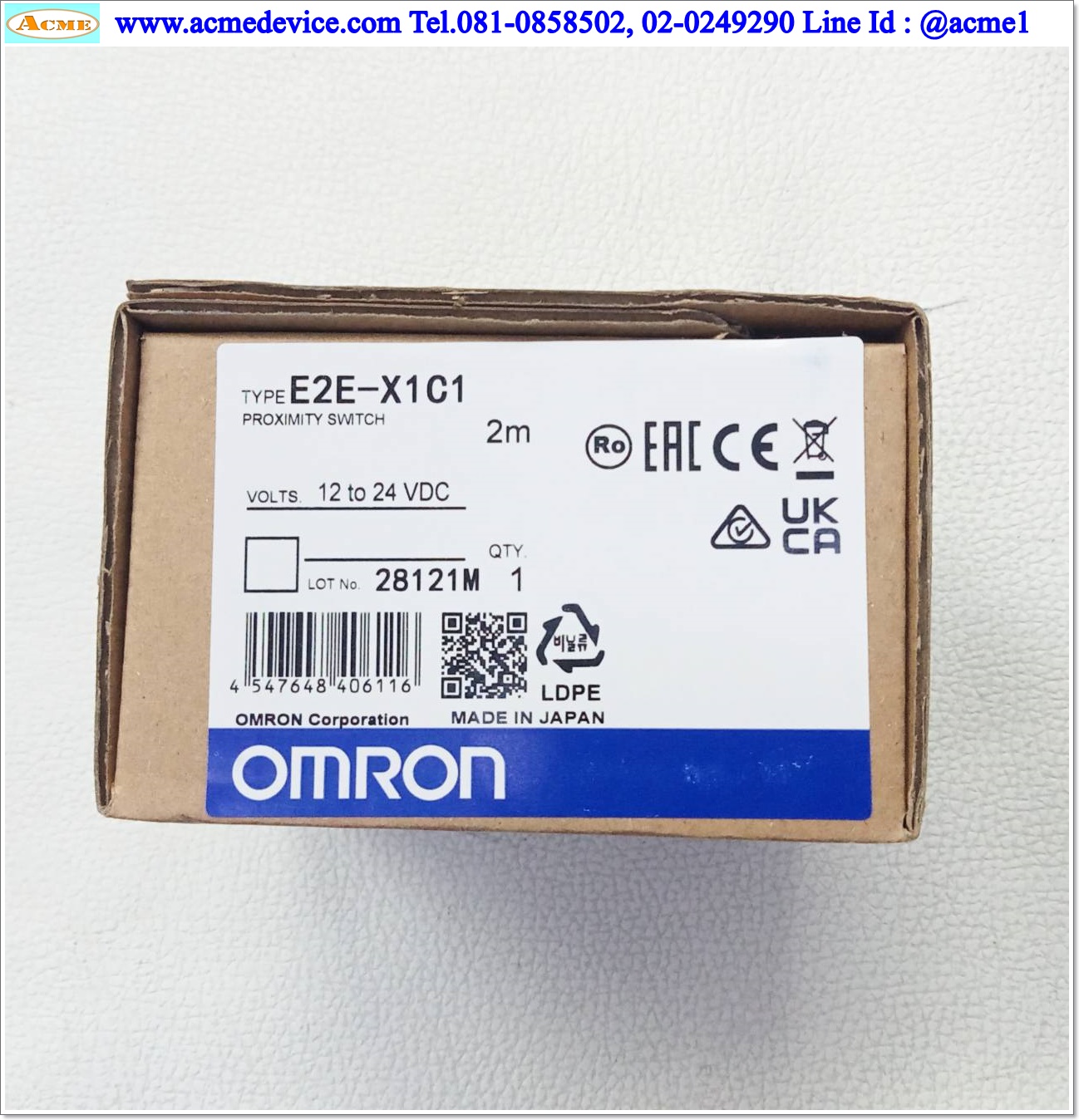 Proximity Omron รุ่น E2E-X1C1, M5, ระยะ 1mm, 3Wire, NO, NPN, Shielded, Inductive