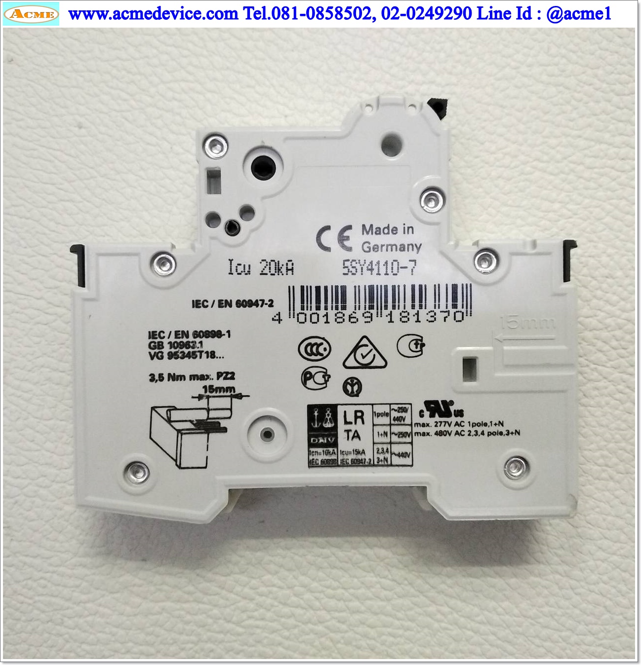 Breaker Circuit Siemens รุ่น 5SY41 MCB C10, 5SY4110-7, 10A, 230/400V