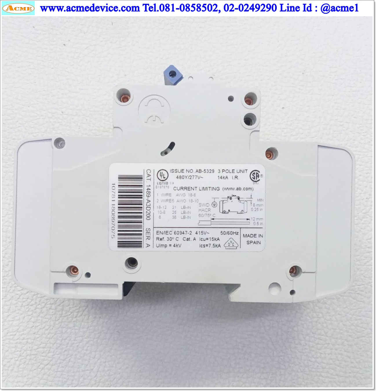 Breaker 3P Allen-Bradley รุ่น 1489-A3D200, 20A