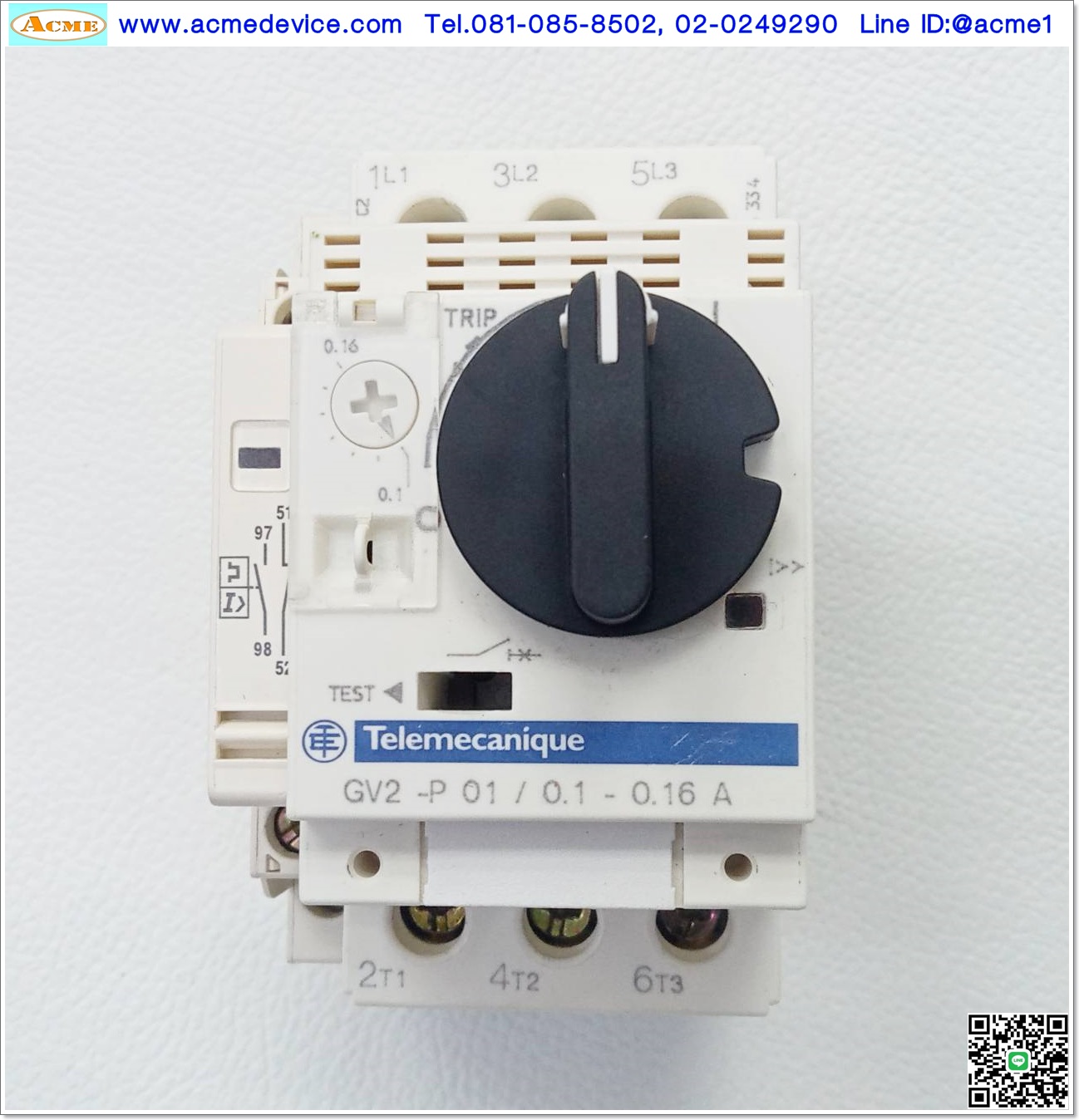Motor Circuit Breaker Telemecanique รุ่น GV2-P01, Current Rating 0.1-0.16A , 690V, 6kV, 3Poles, + GVAD1001