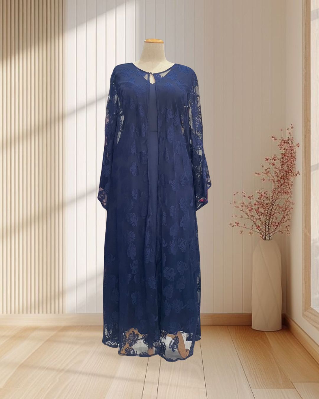 ราตรียาวสีกรม กระโปรงผ้ามุ้ง พร้อมเสื้อคลุมผ้าลูกไม้ ไซส์ 12XL