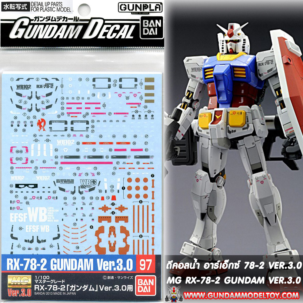 GUNDAM DECAL MG RX-78-2 VER.3.0 ดีคอลน้ำ อาร์ เอ็กซ์ 78-2 กันดั้ม