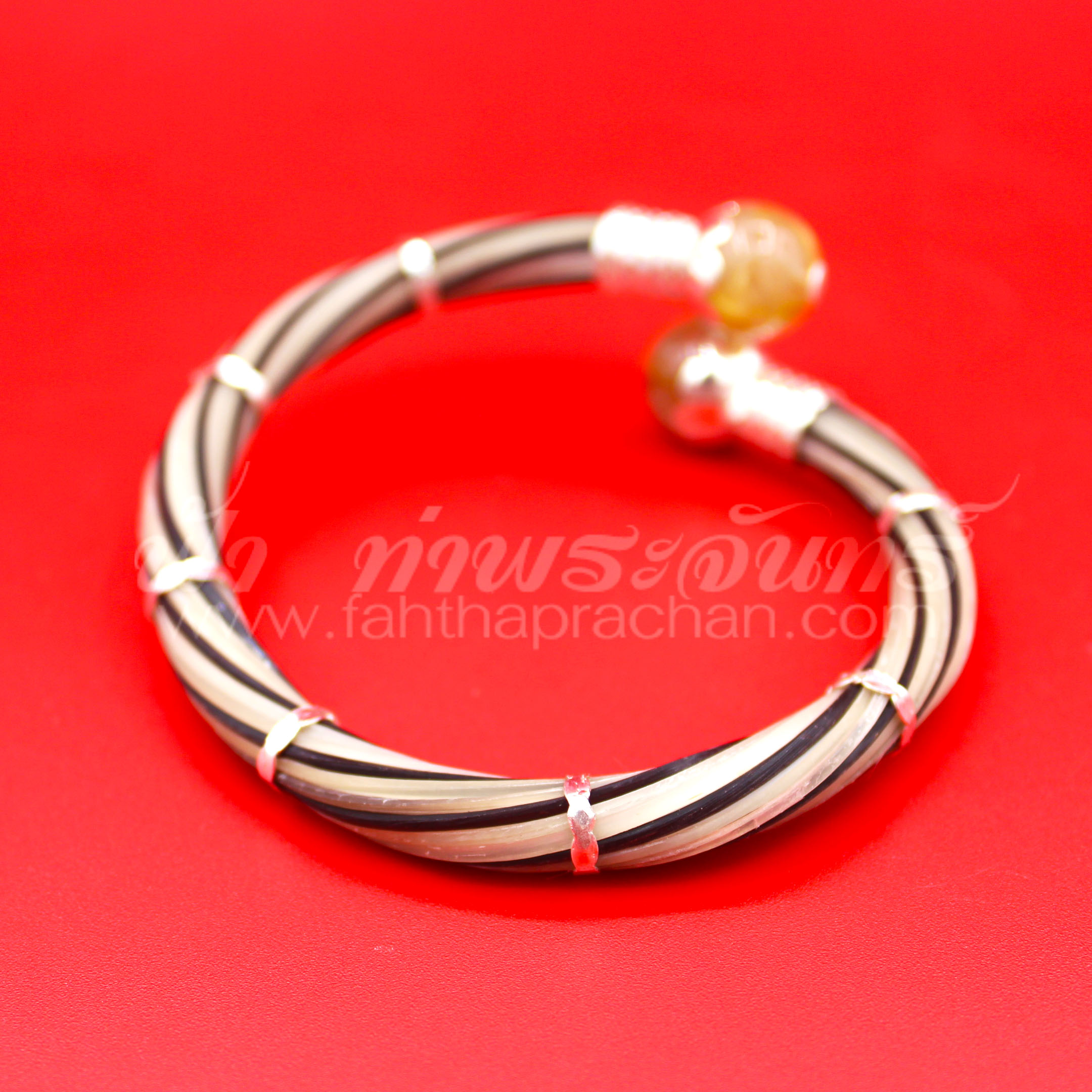 กำไลข้อมือหางช้างหุ้มเงินแท้ 92.5% หัวกลมฝังพลอยบุษราคัม