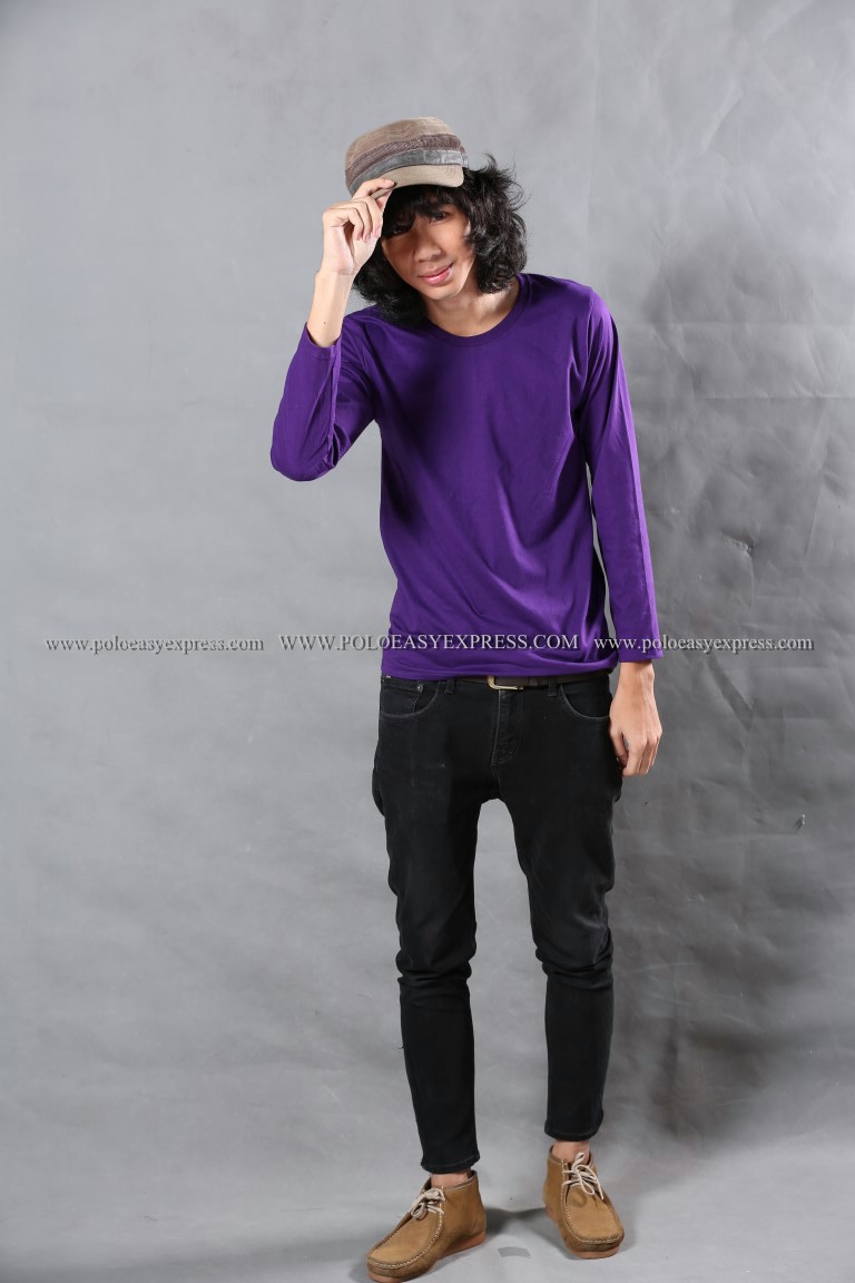 เสื้อยืด สีม่วงเข้ม คอกลม แขนยาว Size 2XL