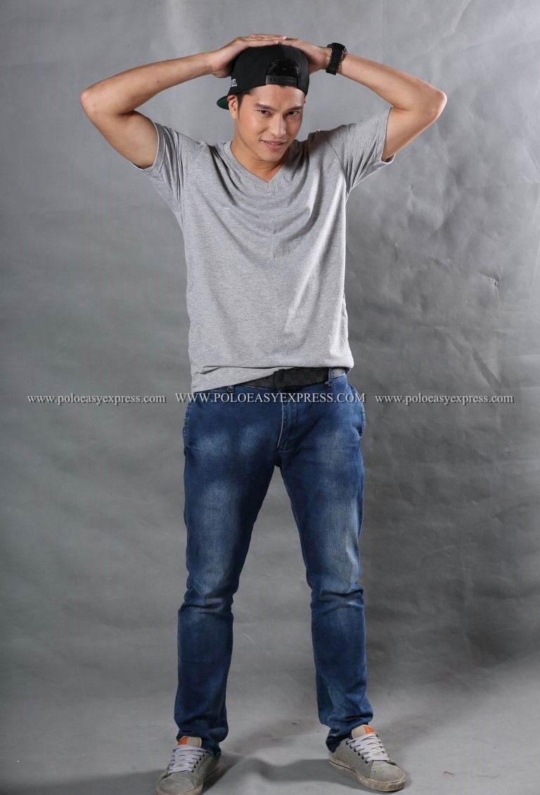 2XL เสื้อยืด สีเทาท็อปดาย คอวี แขนสั้น Size 2XL