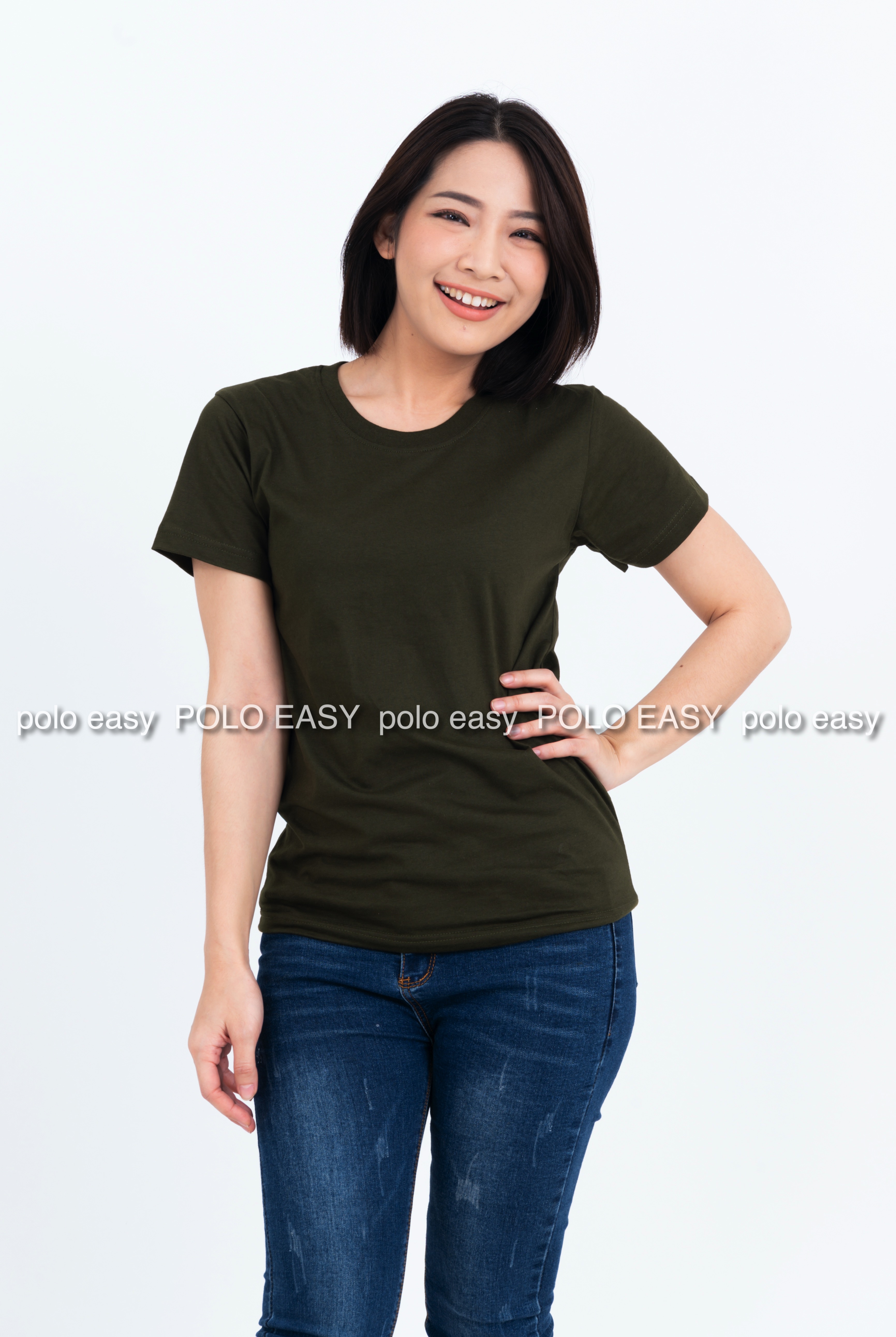 M เสื้อยืด สีเขียวขี้ม้า คอกลม แขนสั้น Size M