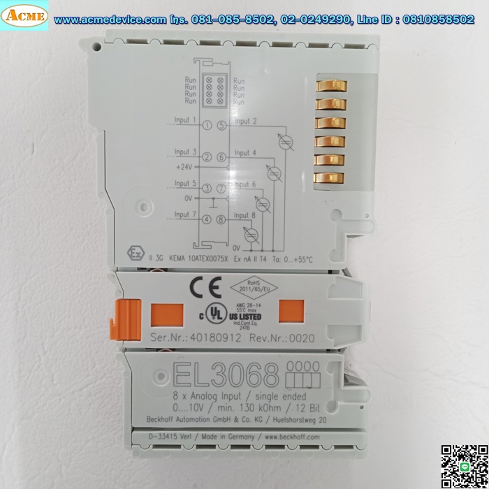 PLC BECKHOFF รุ่น EL3068, 8 x Analog Input, Single Ended
