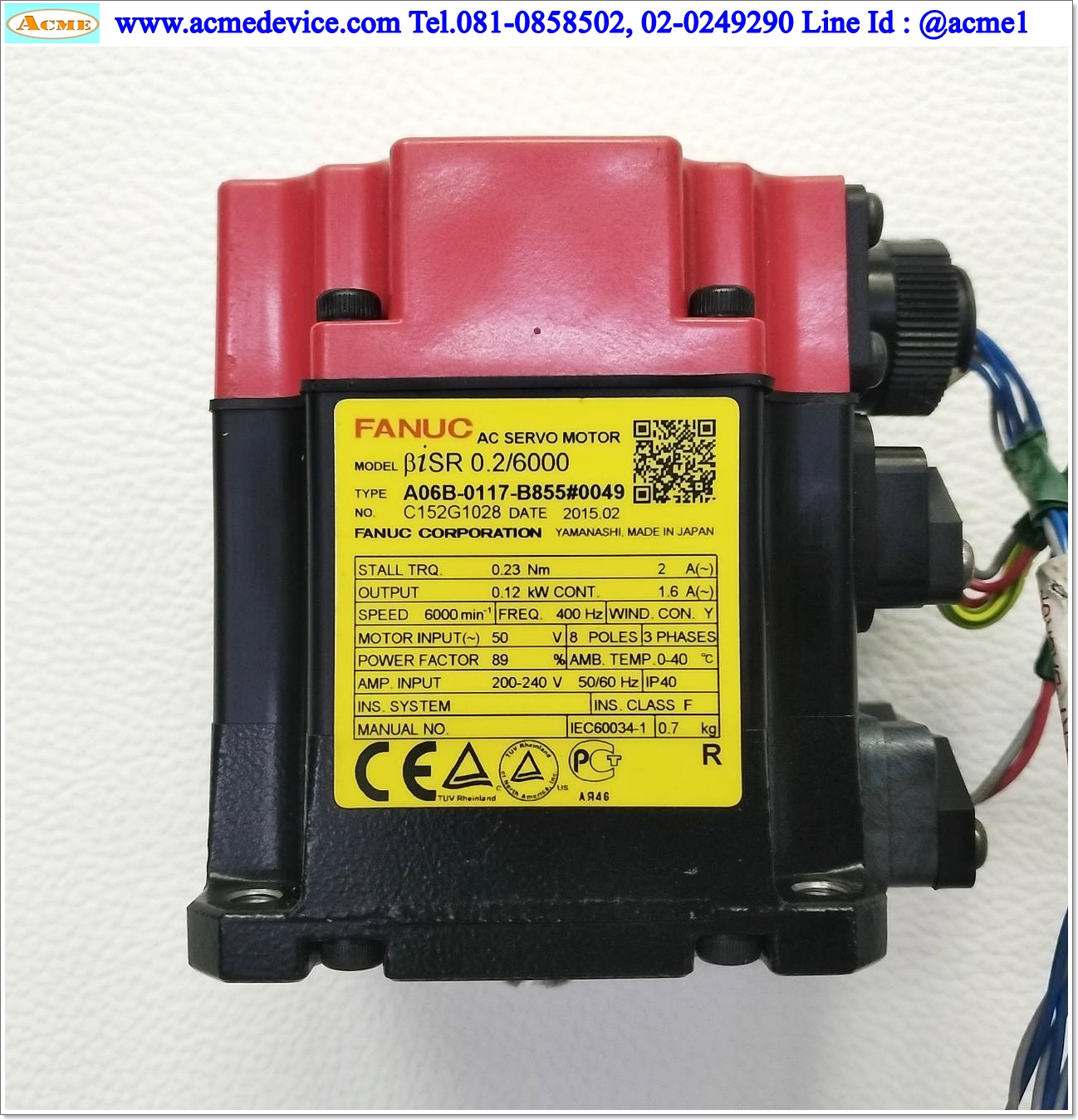 Servo Motor Fanuc รุ่น A06B-0117-B855#0049, 0.12kW