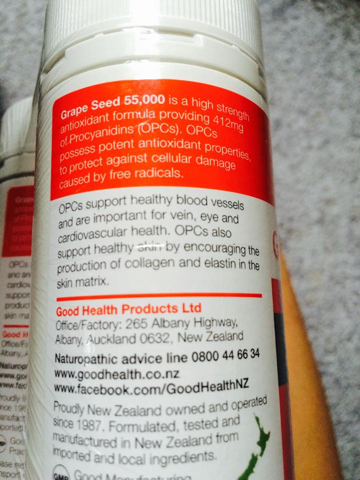 good health สารสกัดเมล็ดองุ่น 55,000 mg. มี OPC 412 MG.ยี่ห้อgoodhealth จากนิวซีแลนด์ เพื่อผิวกระจ่างใสและสุขภาพดี ขนาด 120 แค็บซูล