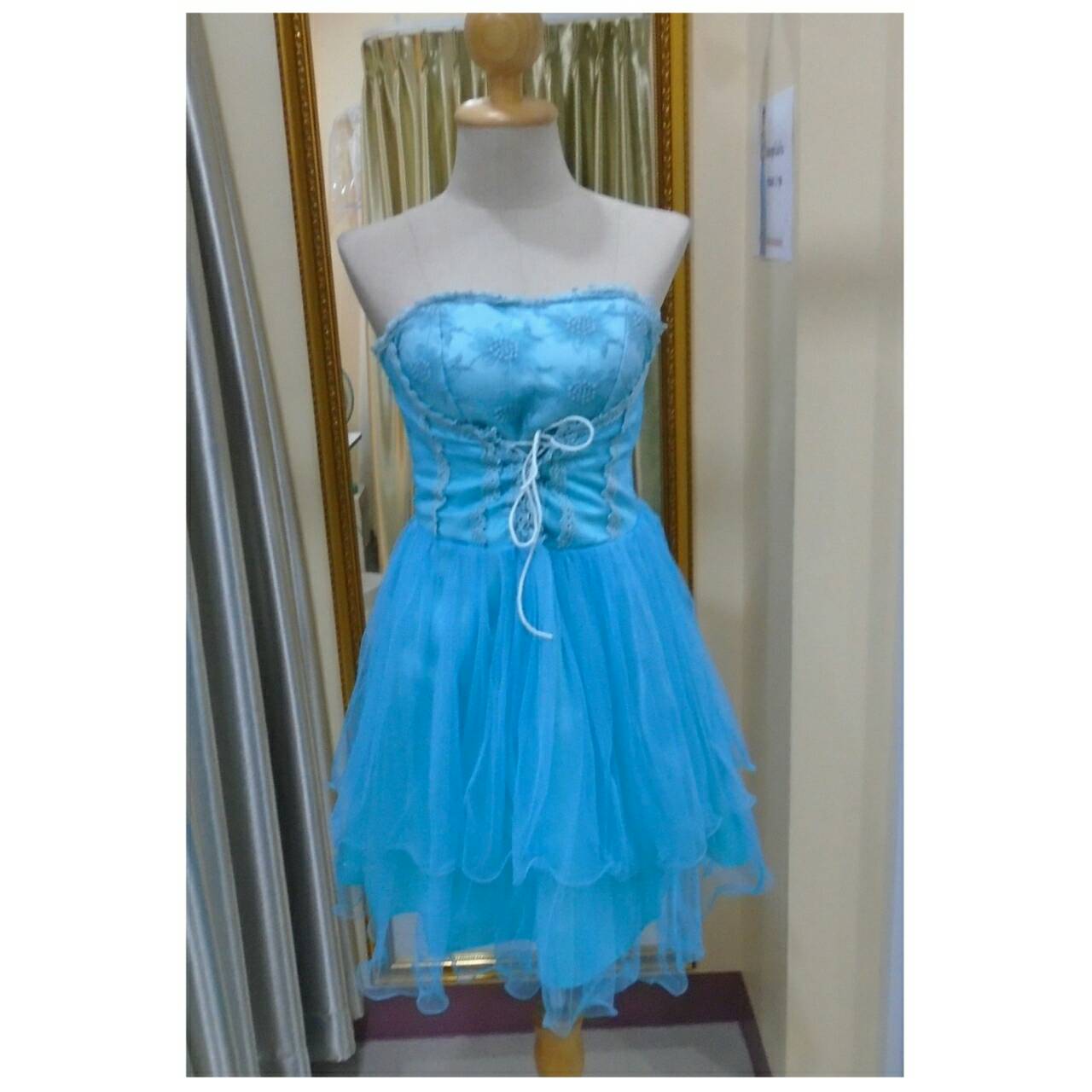 ราตรีสั้นสีฟ้าผูกหน้า (ฟรีไซส์)