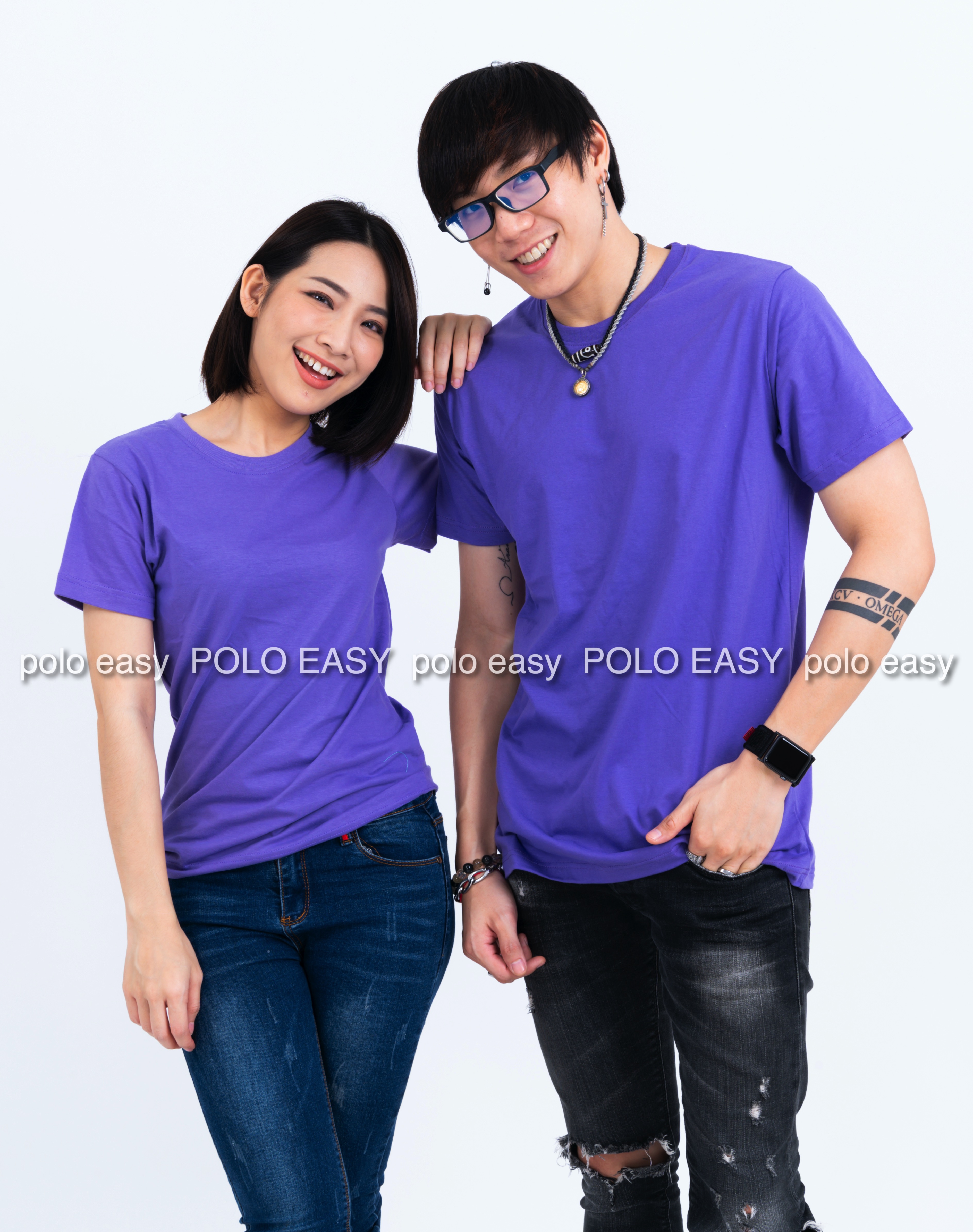 4XL เสื้อยืด สีม่วงอ่อน คอกลม แขนสั้น Size 4XL