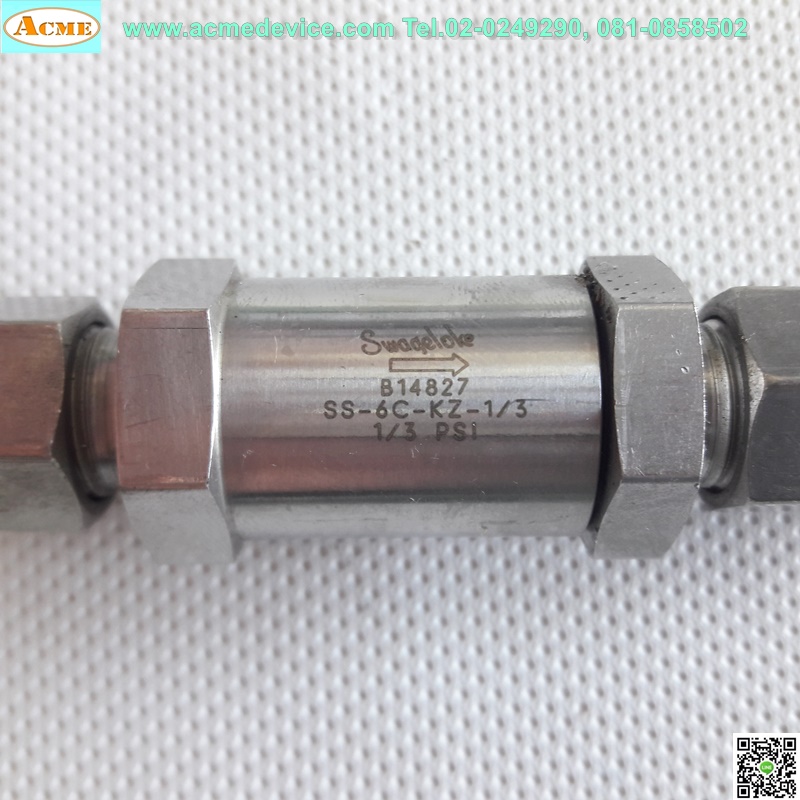 Swagelok รุ่น SS-6C-KZ-1/3, Check Valve Swagelok, Fitting 1/3 psi