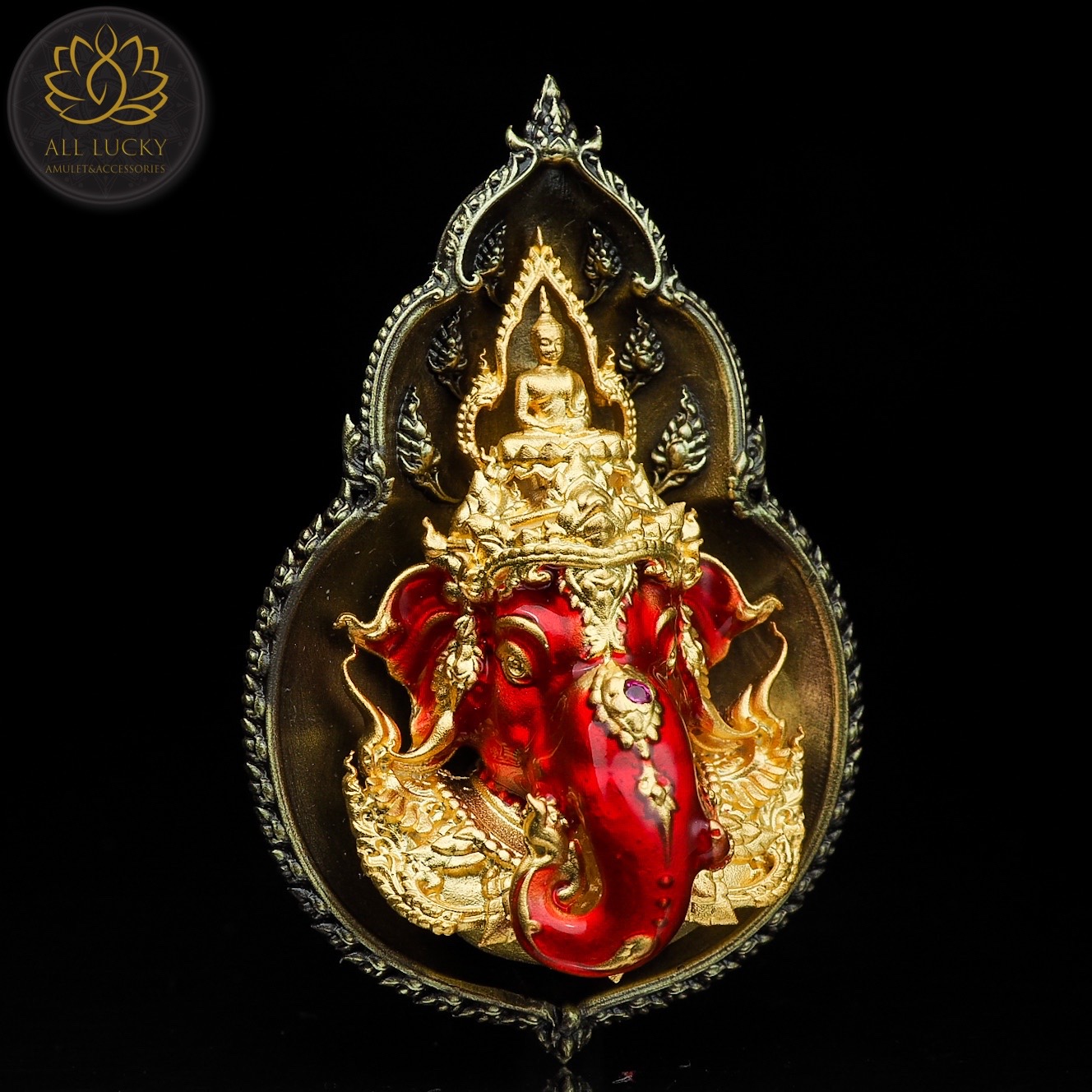 พุทธศิลป์ พระพิฆเนศ รุ่นมหาเทพสุขนิรันดร์ เนื้อชนวน หน้าแดงชาด เลข74.