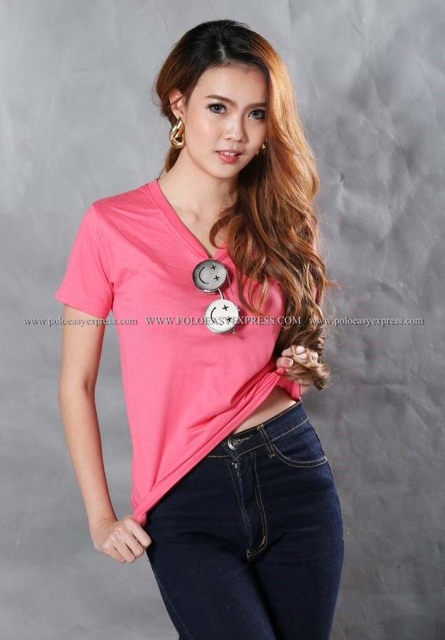 XL เสื้อยืด สีชมพู Sweety คอวี แขนสั้น Size XL