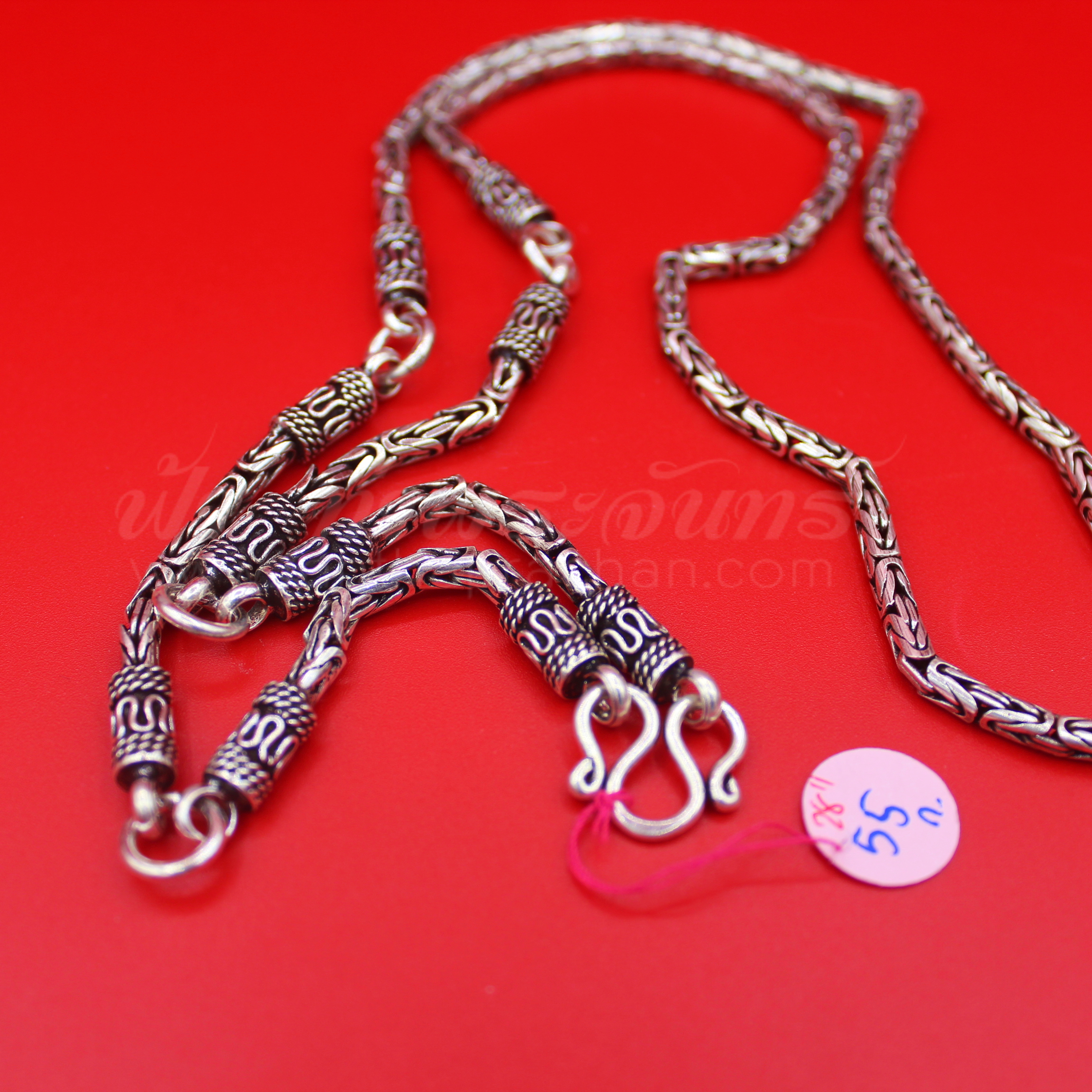 สร้อยคอเงินแท้ 92.5 ลายบาหลี หัวจรวด รมดำ แบบ 5 ห่วง