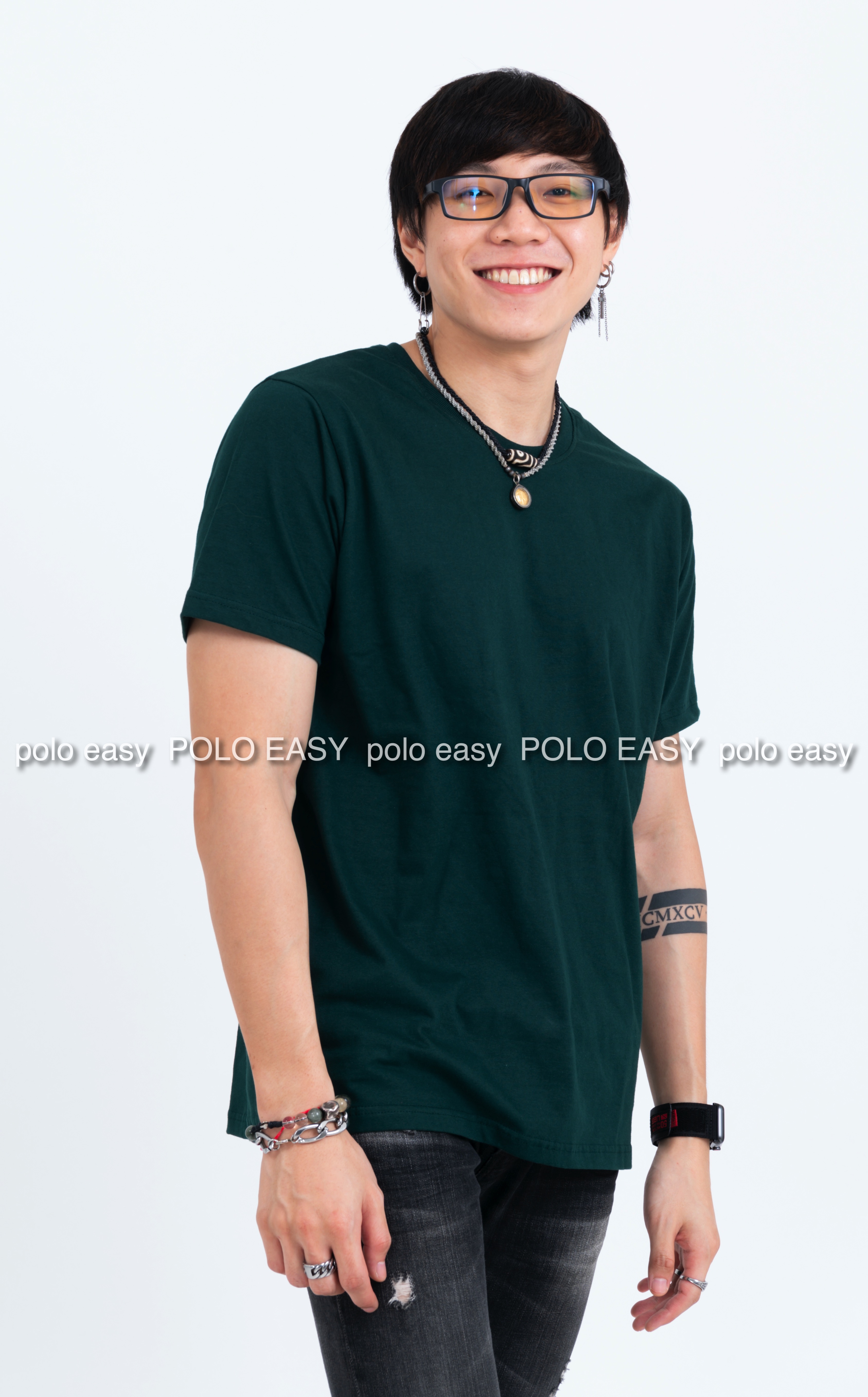 XL เสื้อยืด สีเขียวหัวเป็ด คอกลม แขนสั้น Size XL