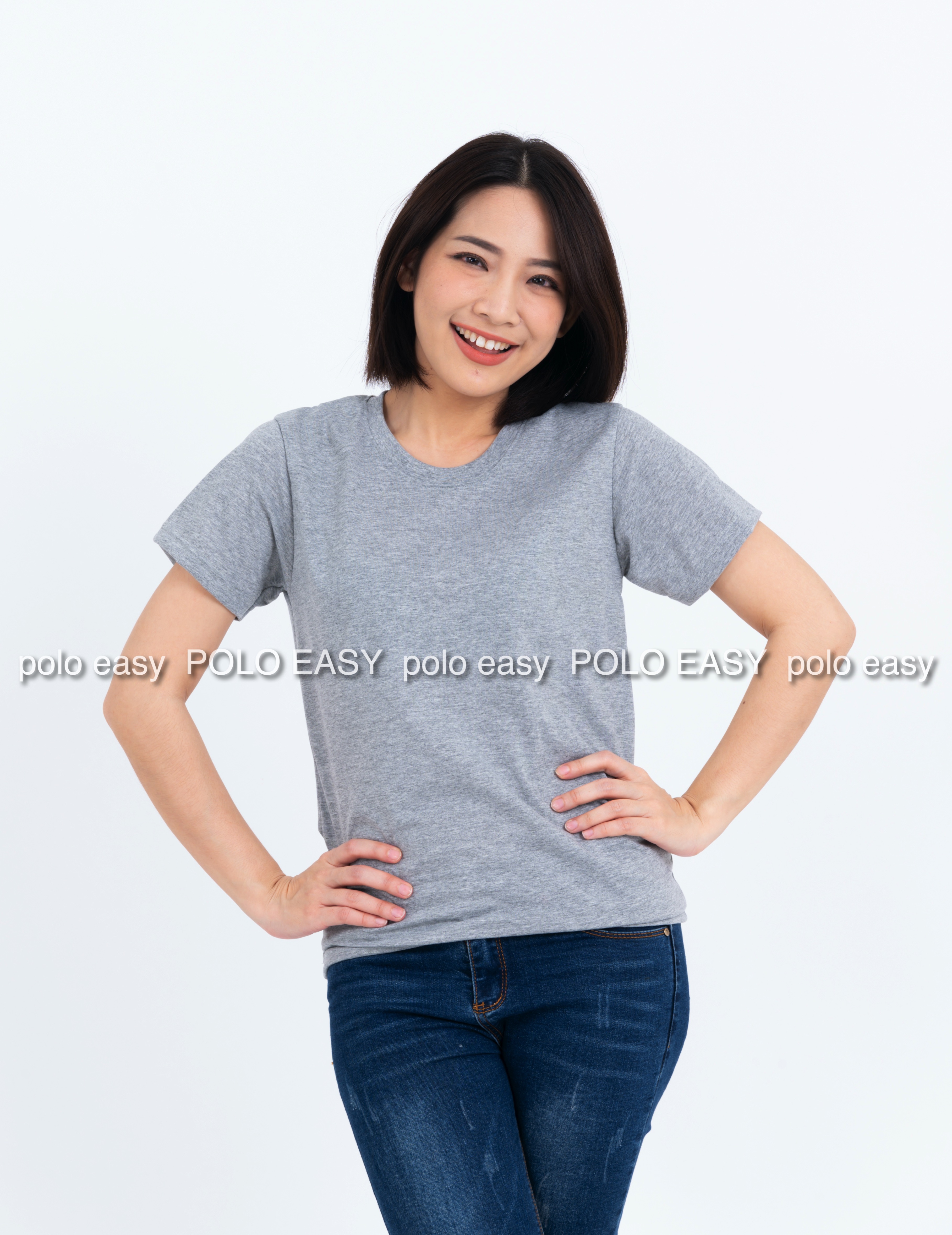 S เสื้อยืด สีเทาท็อปดาย คอกลม แขนสั้น Size S