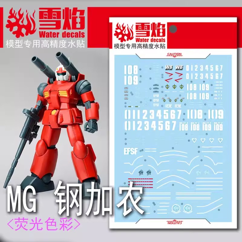ดีคอลน้ำ MG RX-77-2 GUNCANNON MG-99 Water Decal Fluorescent color สติ๊กเกอร์น้ำสะท้อนแสงเมื่อส่องด้วย UV Blacklight