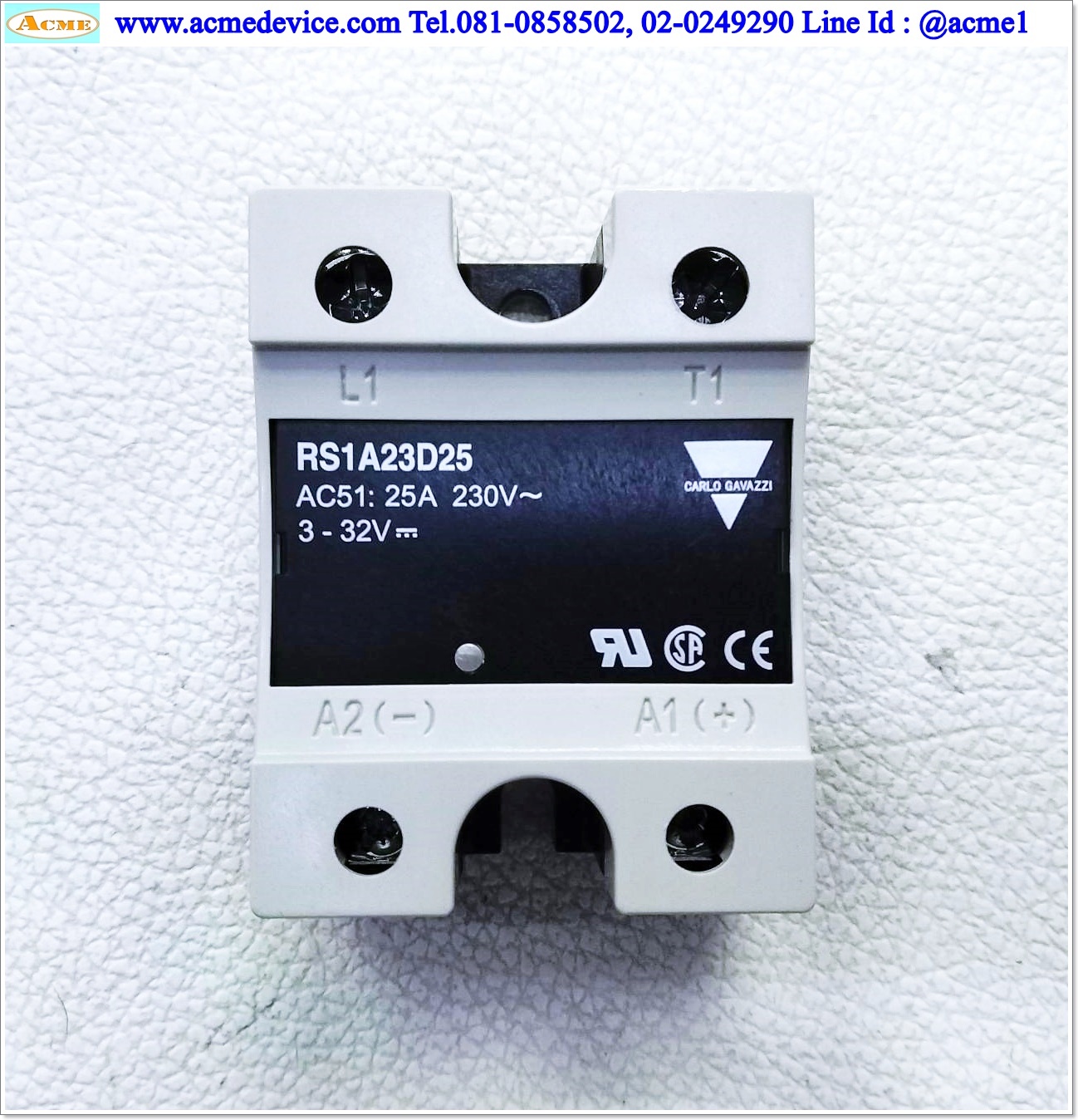 Solid State Carlo Gavazzi รุ่น RS1A23D25, Input 3 to 32 Vdc, Output 230Vac, 25A, Zero-cross