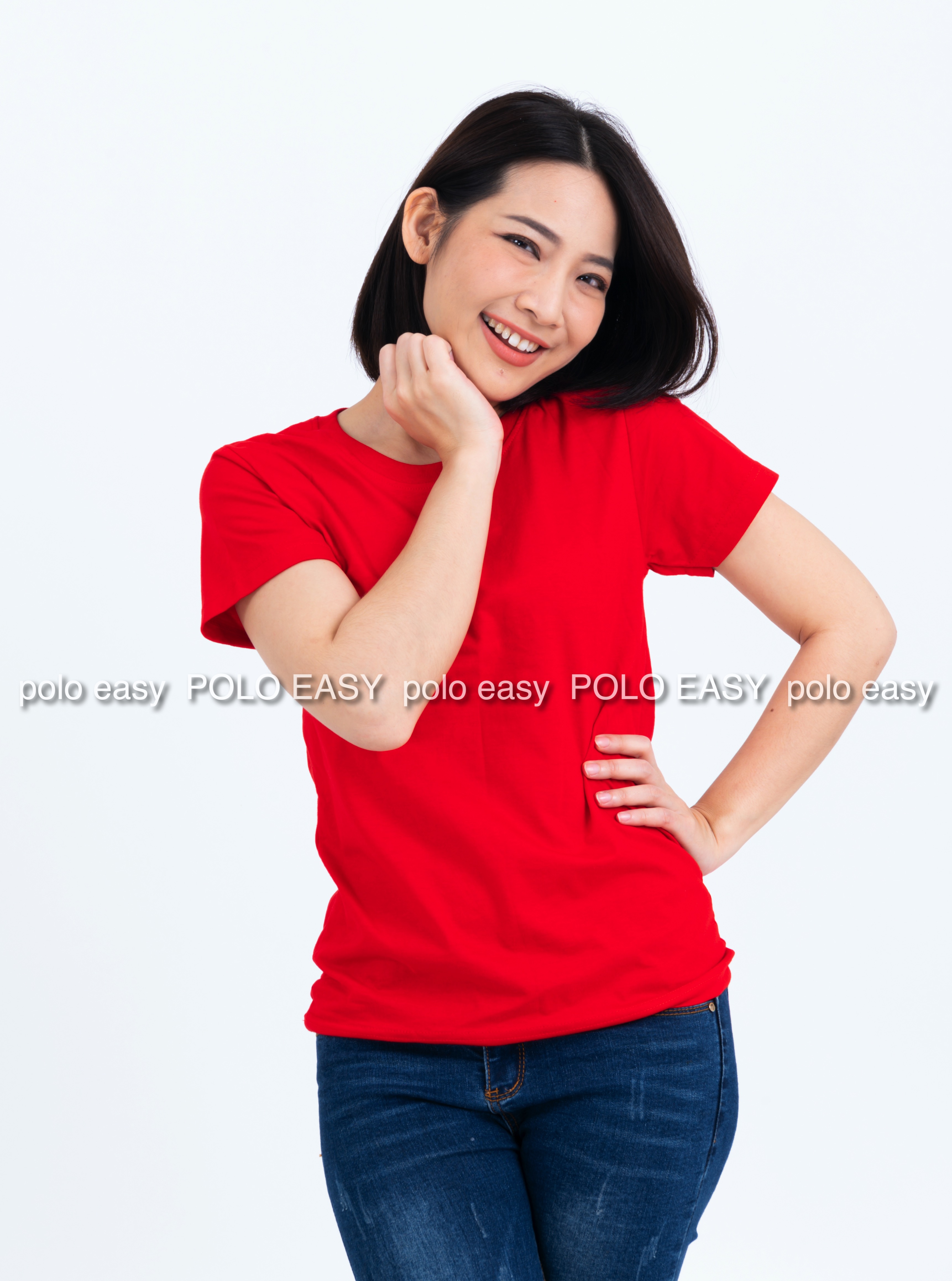 M เสื้อยืด สีแดง คอกลม แขนสั้น Size M