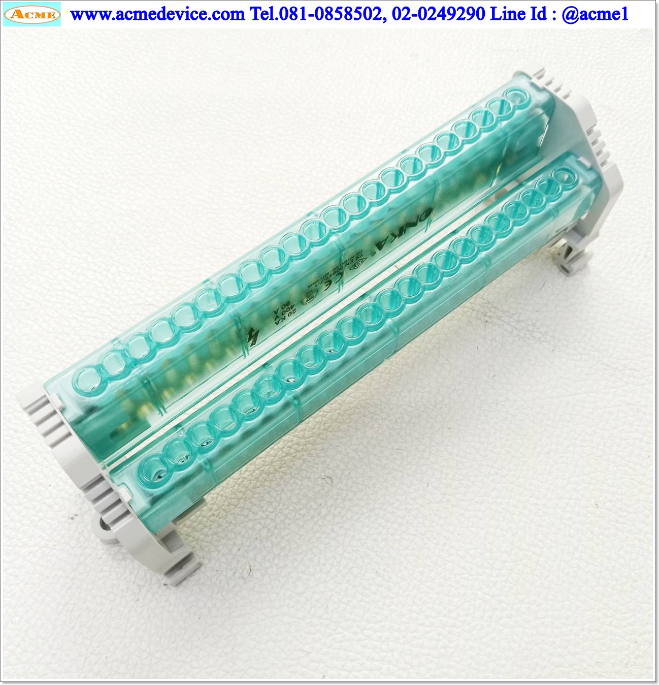 BUS-BAR Onka รุ่น 2085, 80A, 400V, 6.5x9x176.5 mm, 2/20-22 HOLES, 2 POLE DISTRIBUTION UNITS, บัสบาร์ทองแดง