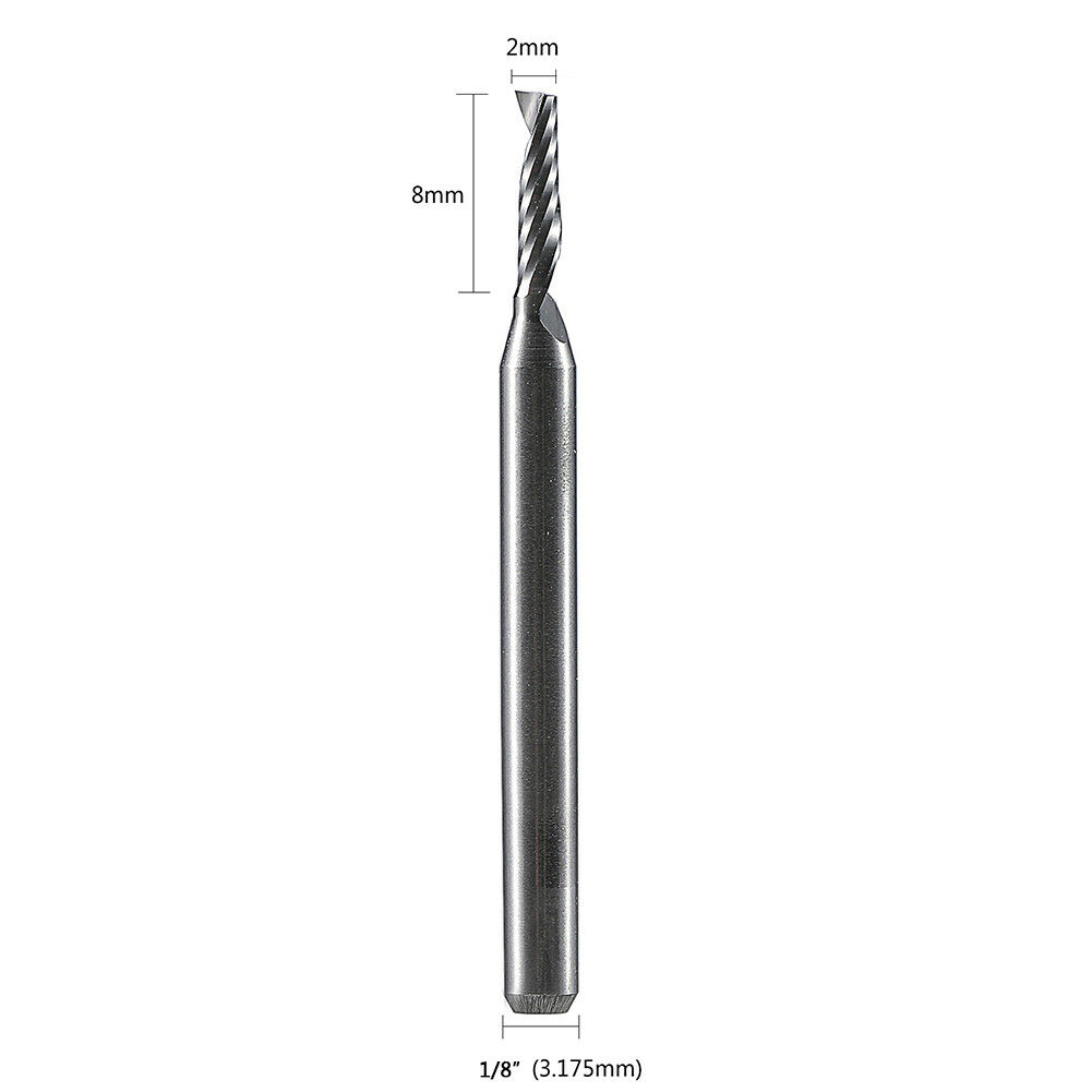 ดอกกกัดฟันเดี่ยว เกลียวขวา 2.0 mm : Up cut Single Flute Spiral Carbide End Mill CNC Cutter Tool 2.0x8x3.175x38 mm