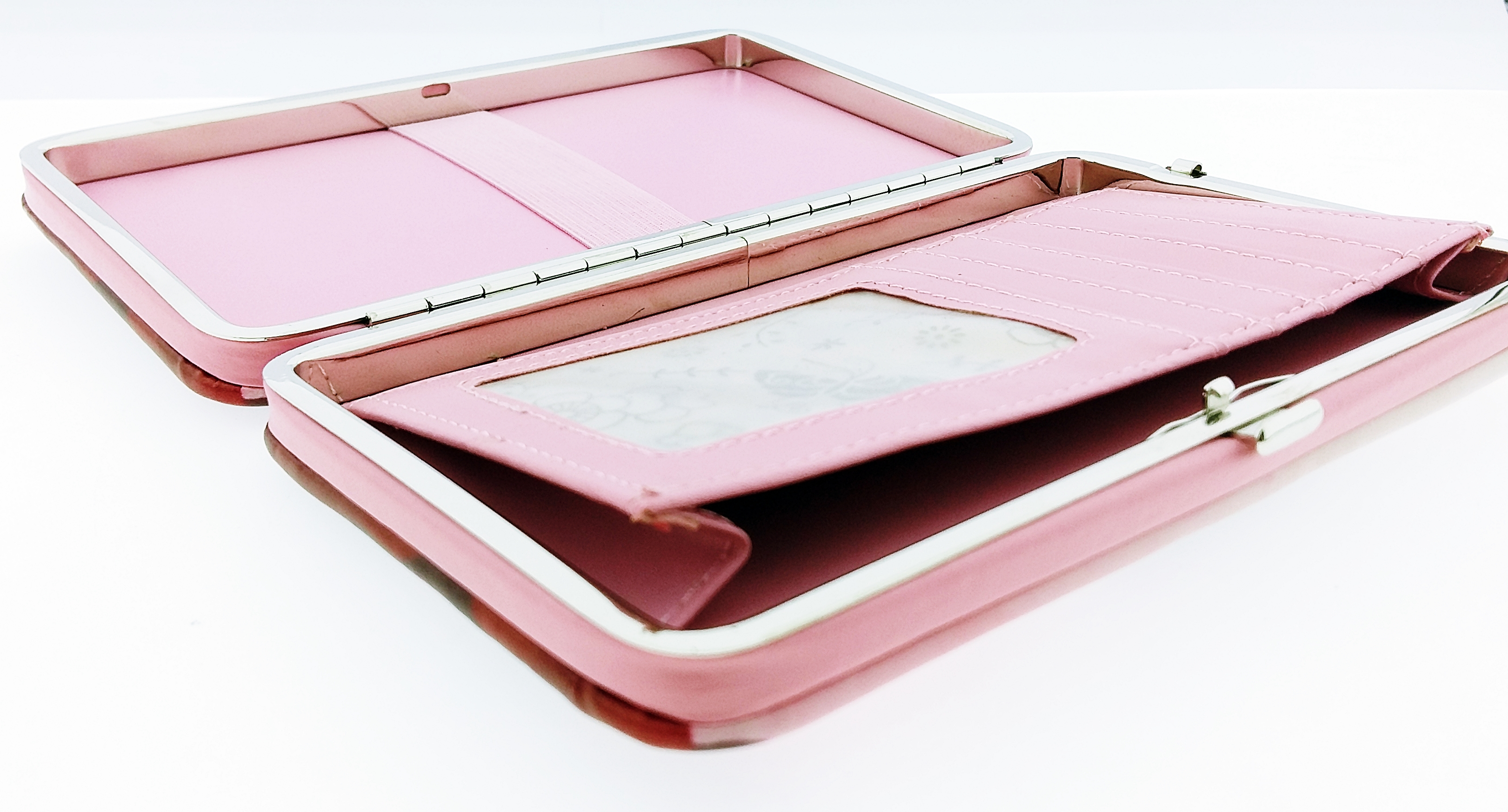 กระเป๋าใส่มือถือ iPad Tablet สีชมพู-ฟ้า ลายเด็กหญิงชุดส้ม พื้นหลังสีเทา ด้านในสีชมพู