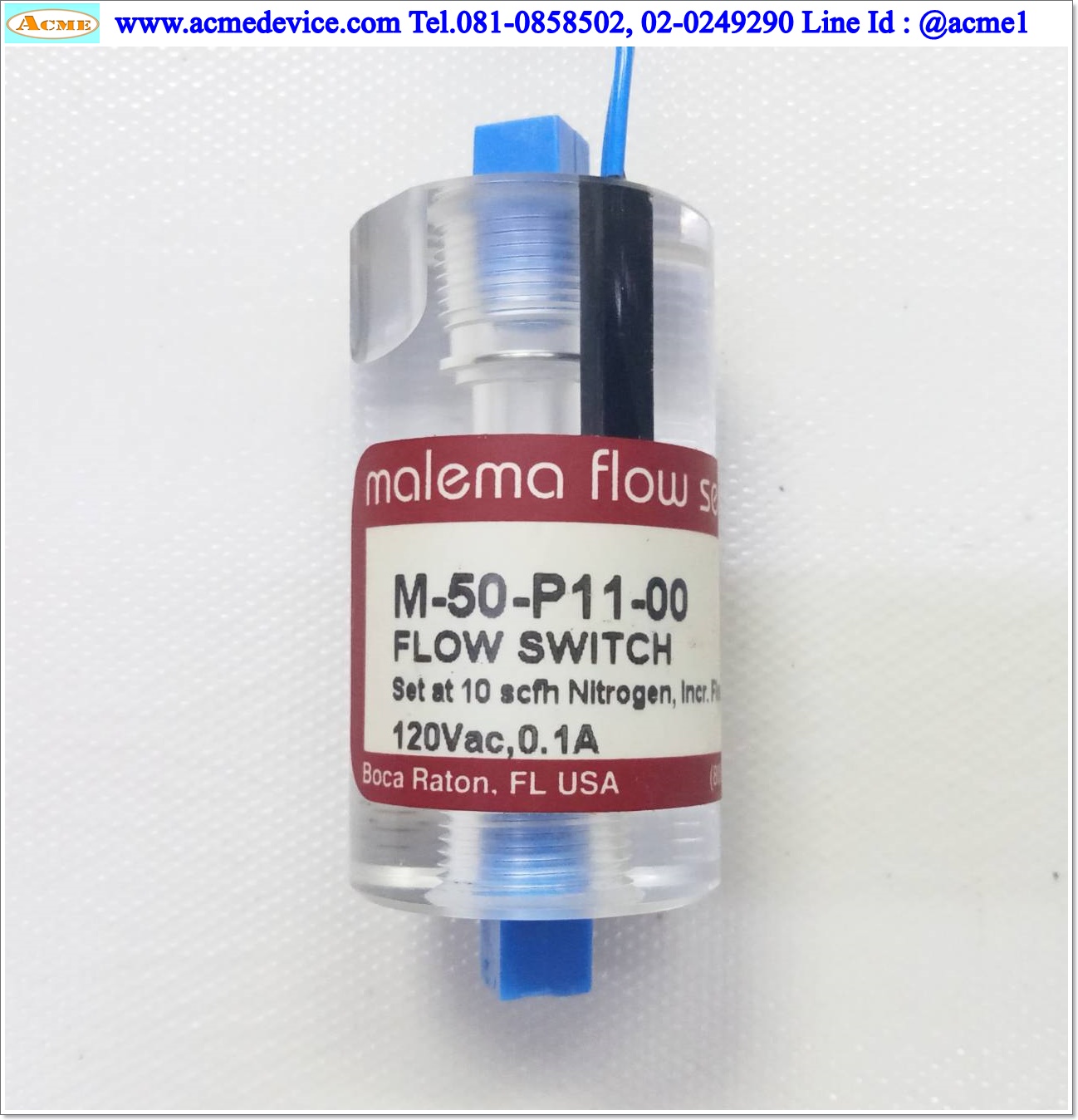 Flow Sensor Maiema Sensors รุ่น M-50-P11-00, Set at 10 acfh Nitrogen, 120Vac 0.1A