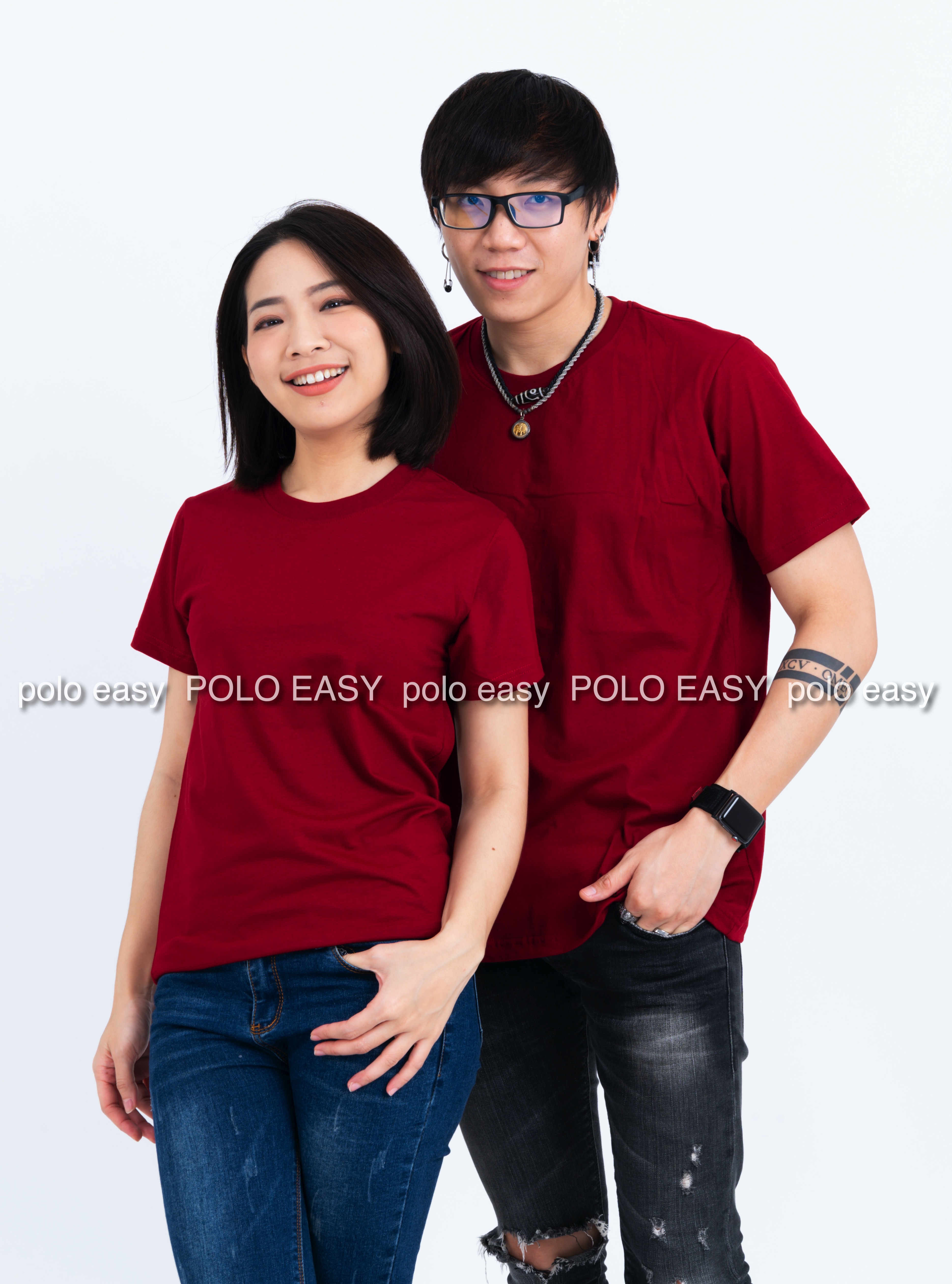3XL เสื้อยืด สีเลือดหมู คอกลม แขนสั้น Size 3XL