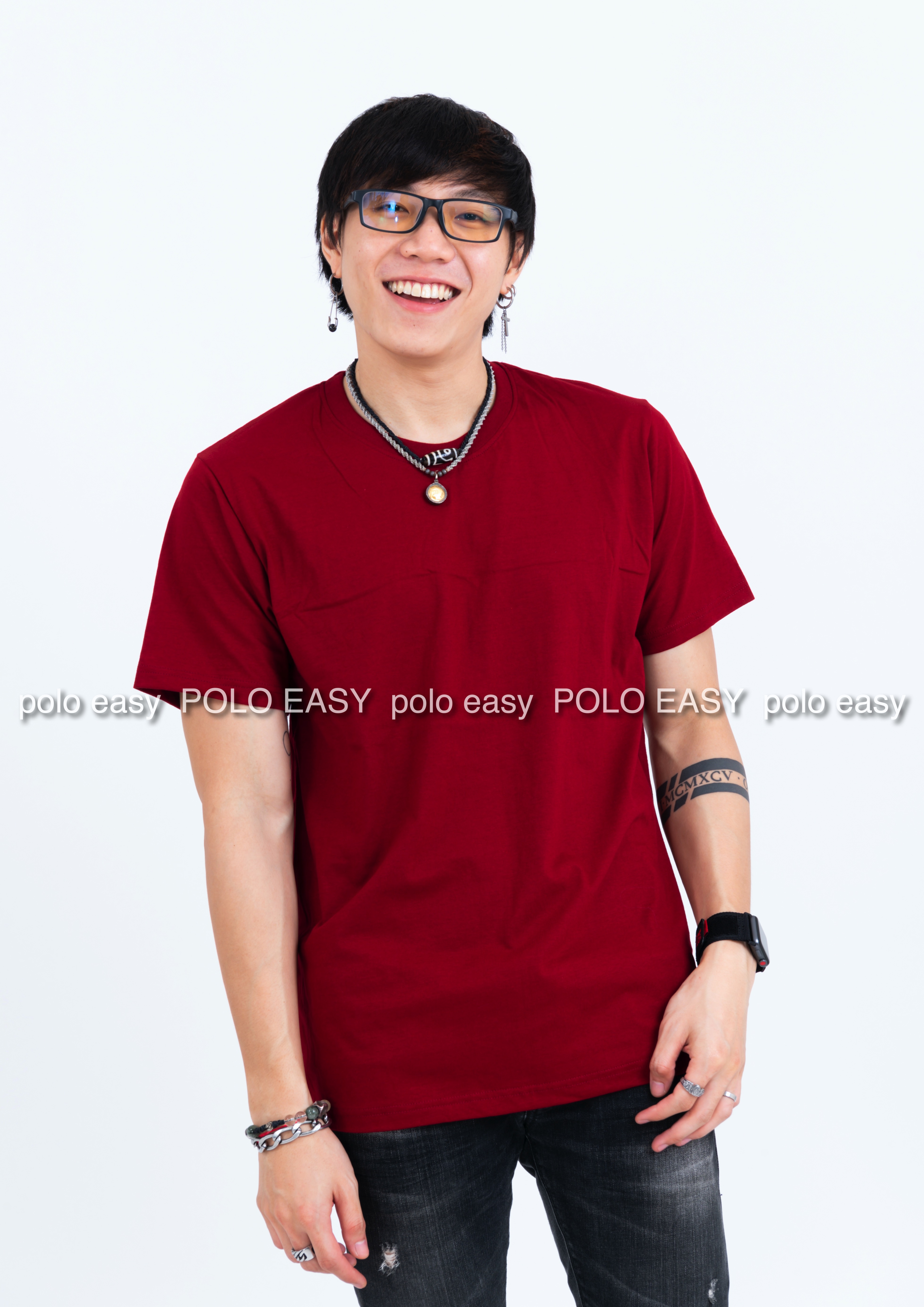 XL เสื้อยืด สีเลือดหมู คอกลม แขนสั้น Size XL