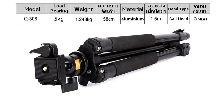 [ของแท้ ออกใบกำกับภาษีได้] QZSD Tripod ขาตั้งกล้อง พร้อมหัวบอล รุ่น Q-308 ราคาถูก