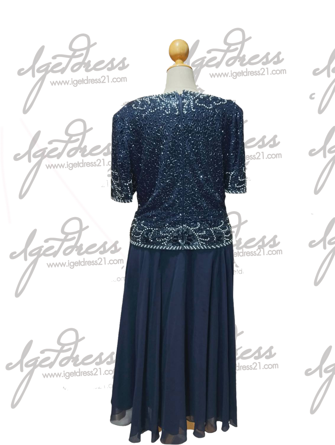 (PRE-LOVED) ชุดราตรียาวแม่งานเลื่อมมีแขน สีกรม 7XL