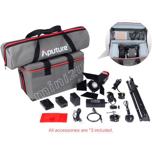 Aputure LS-mini20 Daylight/Bi-Color 3-Light Flight Kit with Stands (DDD)