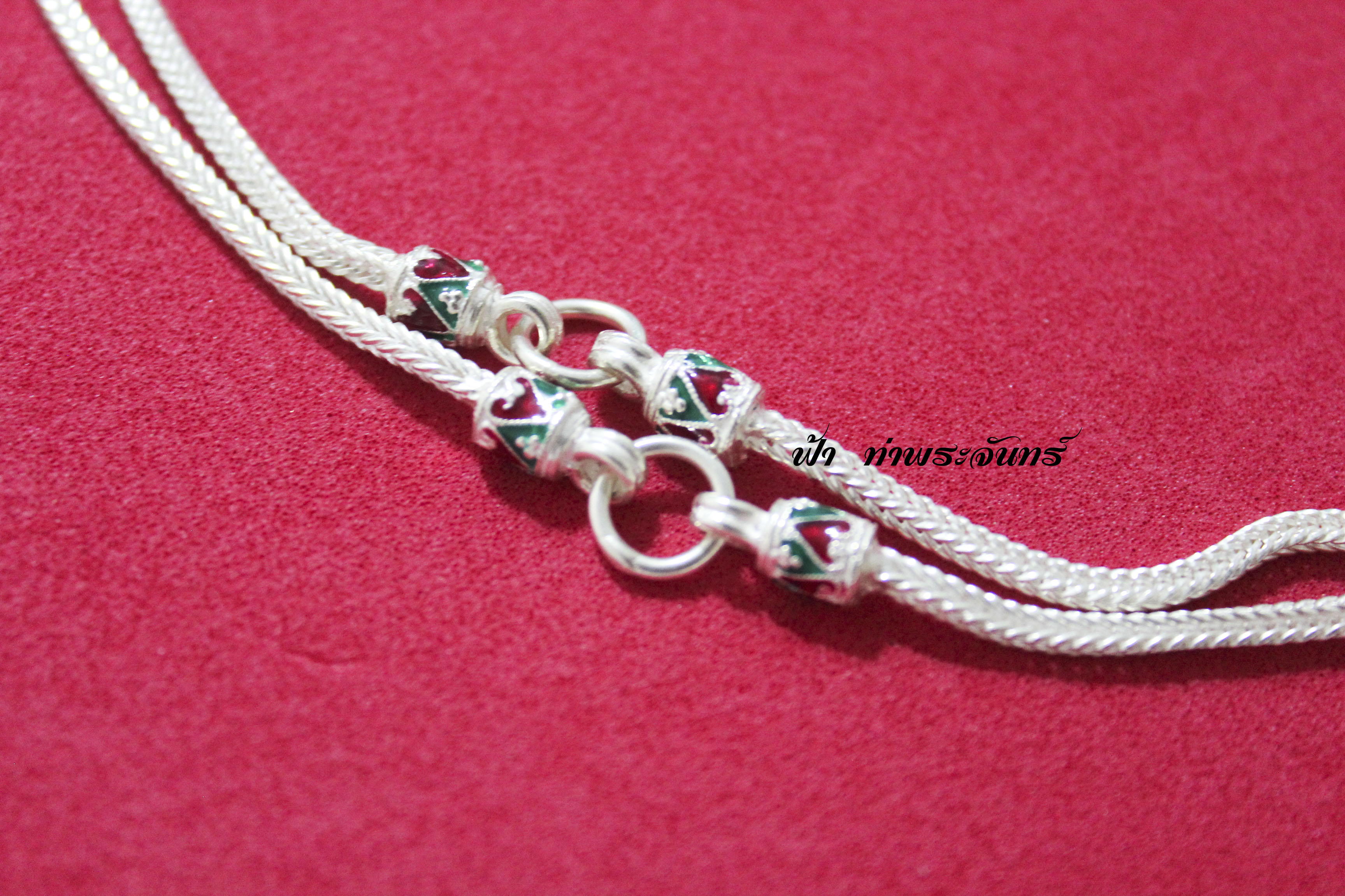 สร้อยคอลายสี่เสา ลงยา สามห่วง เงิน