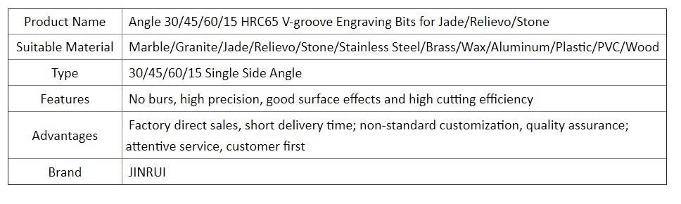 ดอกแกะหินกัดหยก มุม 15 องศา 0.1 mm ความแข็ง 65 HRC65 V-groove Engraving Bits for Jade Stone