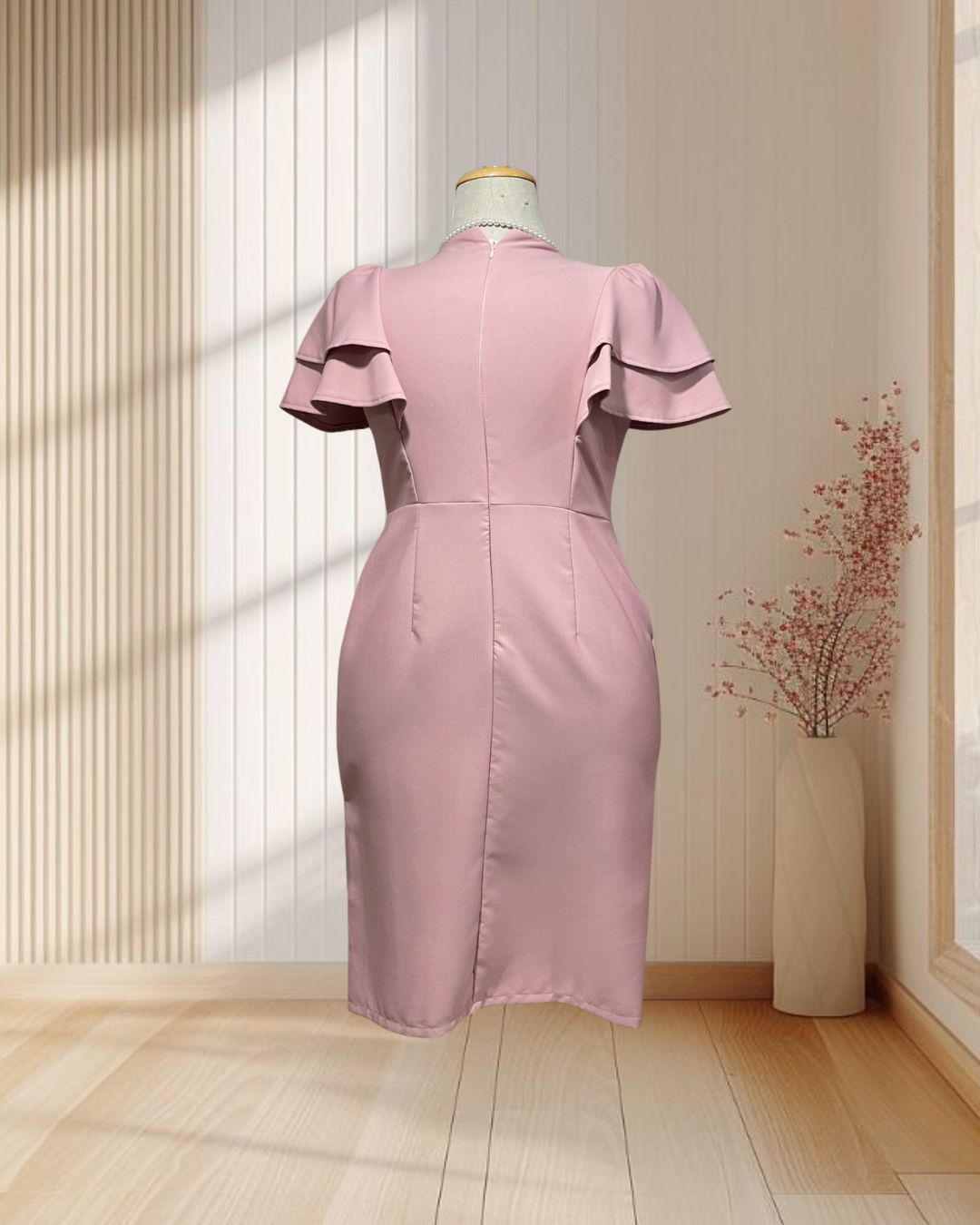 (PRE_LOVED) เดรสสั้นทรงสอบแขนระบายเลเยอร์ 2 ชั้นผ้าบาร์บี้ สีชมพู 2XL