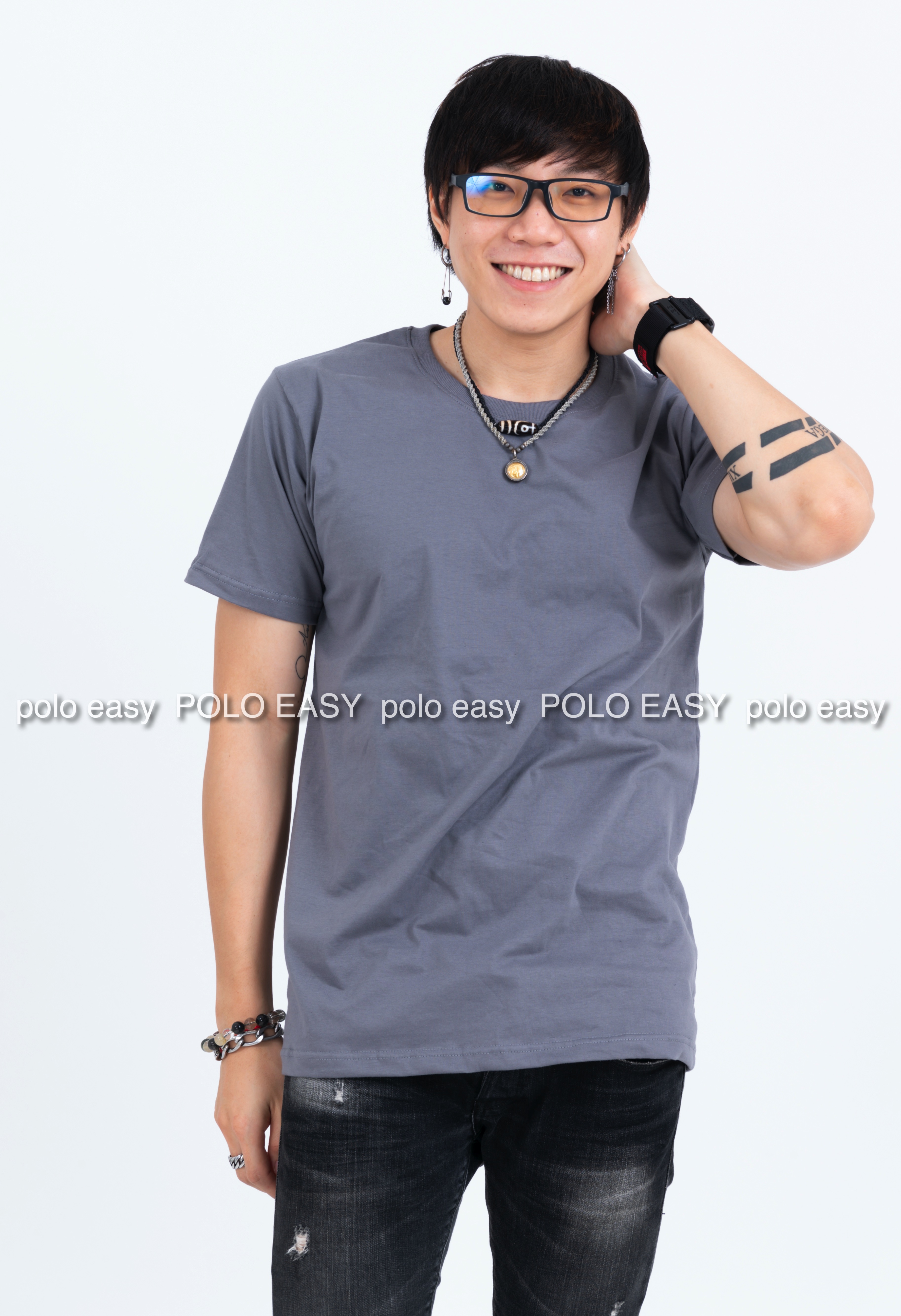 XL เสื้อยืด สีเทาอ่อน คอกลม แขนสั้น Size XL