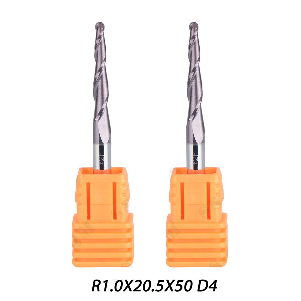 R1.0 X 20.5 X D4 ยาว 50 mm Tapered ball nose end mill บอลมิลปลายเรียว คาร์ไบด์ 2 ฟัน